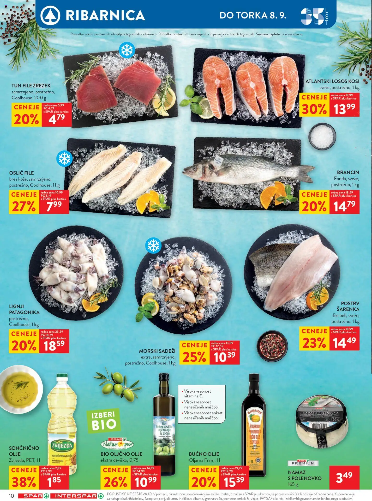 Novi Spar katalog ponudbe – veljaven od 02.09.2026 | Stran: 15 | Izdelki: Oslič, Losos, Olje, Morski sadezi