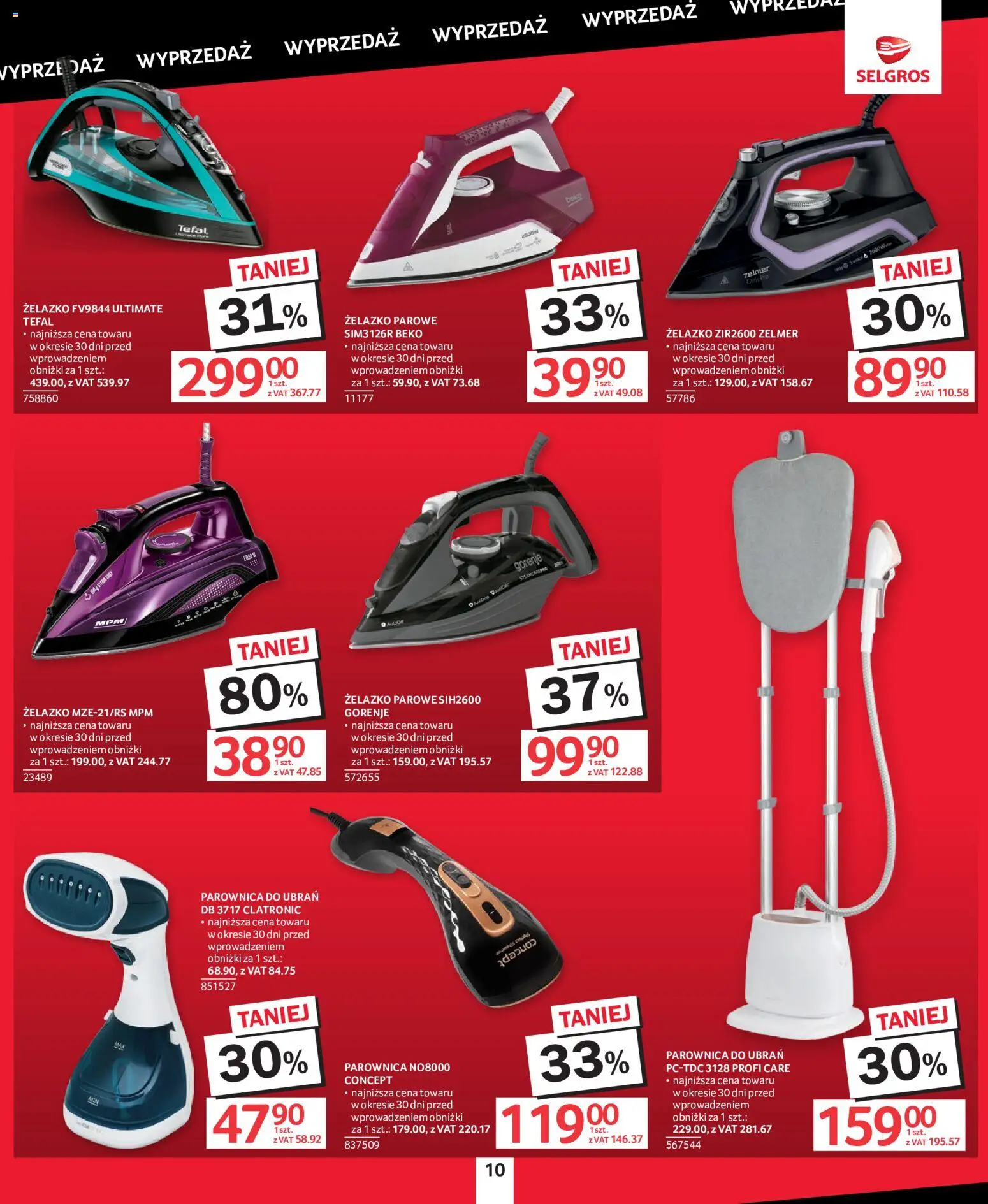 Selgros cash&carry gazetka - Totalna Wyprzedaż od 08.10.2026 | Strona: 10 | Produkty: Żelazko, Parownica do ubrań, Parownica, Tefal