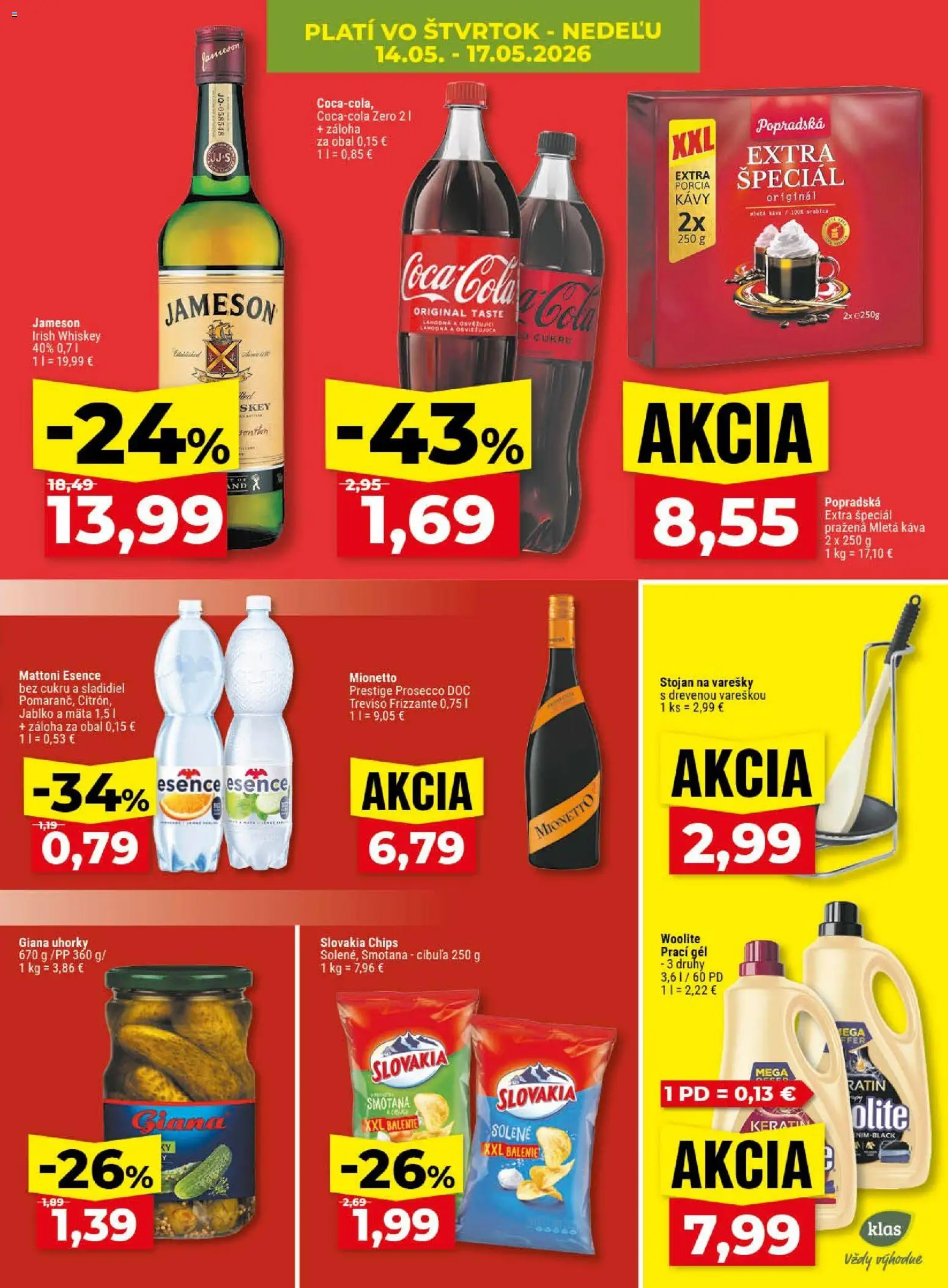 Nové Klas akcie – leták je platný od 11.05.2026 | Strana: 28 | Produkty: Prosecco, Mattoni, Cibuľa, Uhorky