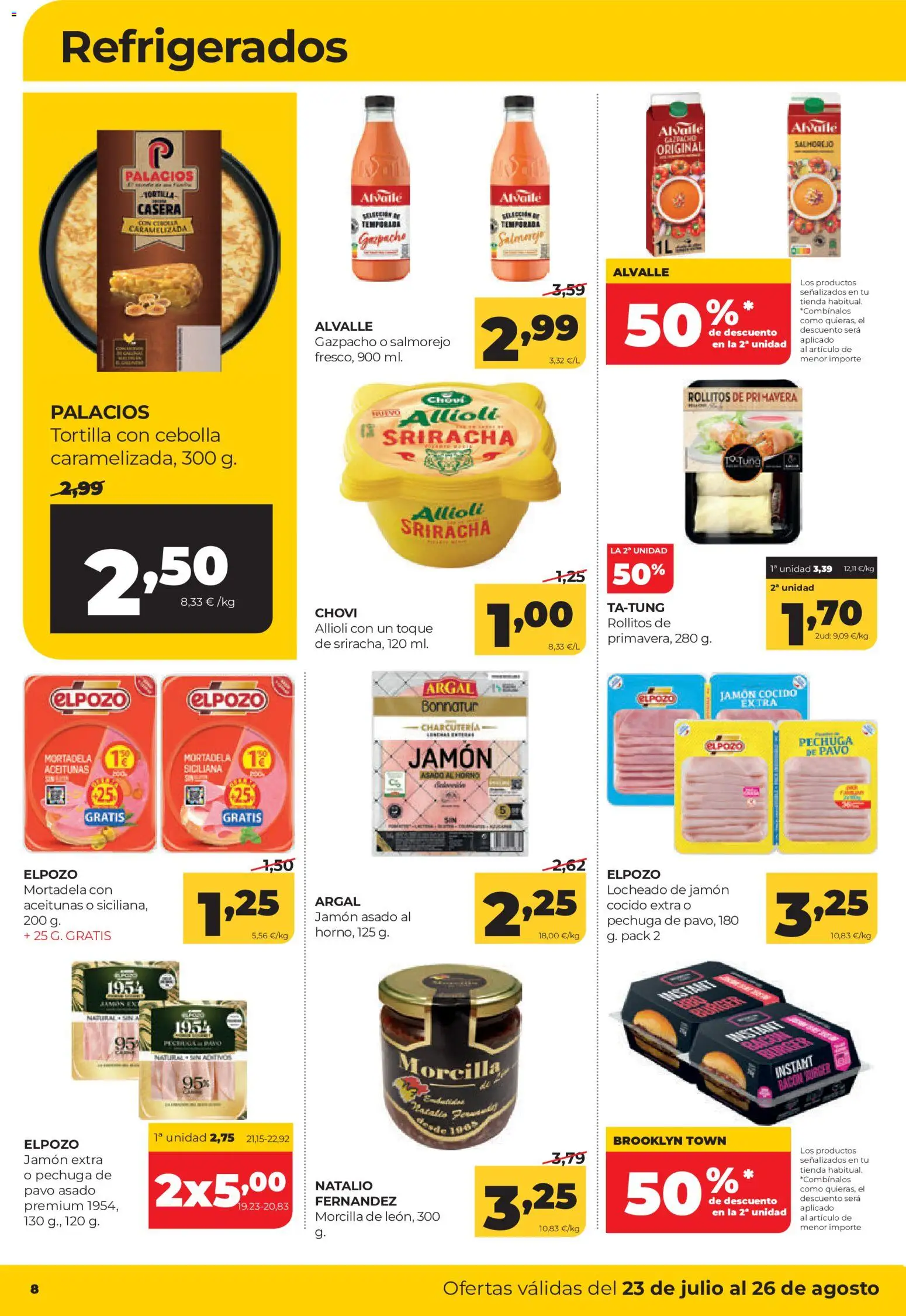 Alimerka folleto Castilla y León │ válido desde el 23/07/2026 | Página: 8 | Productos: Jamón cocido, Παγωμένο τσάι, Horno, Mortadela