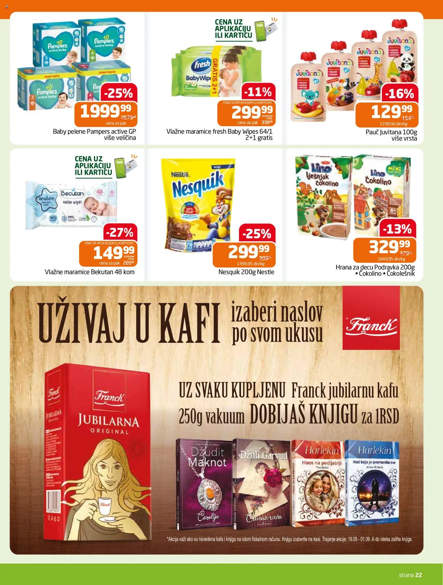 Gomex katalog - važi od 19.08.2026 | Strana: 22 | Proizvode: Pampers, Kafa, Nesquik, Pelene
