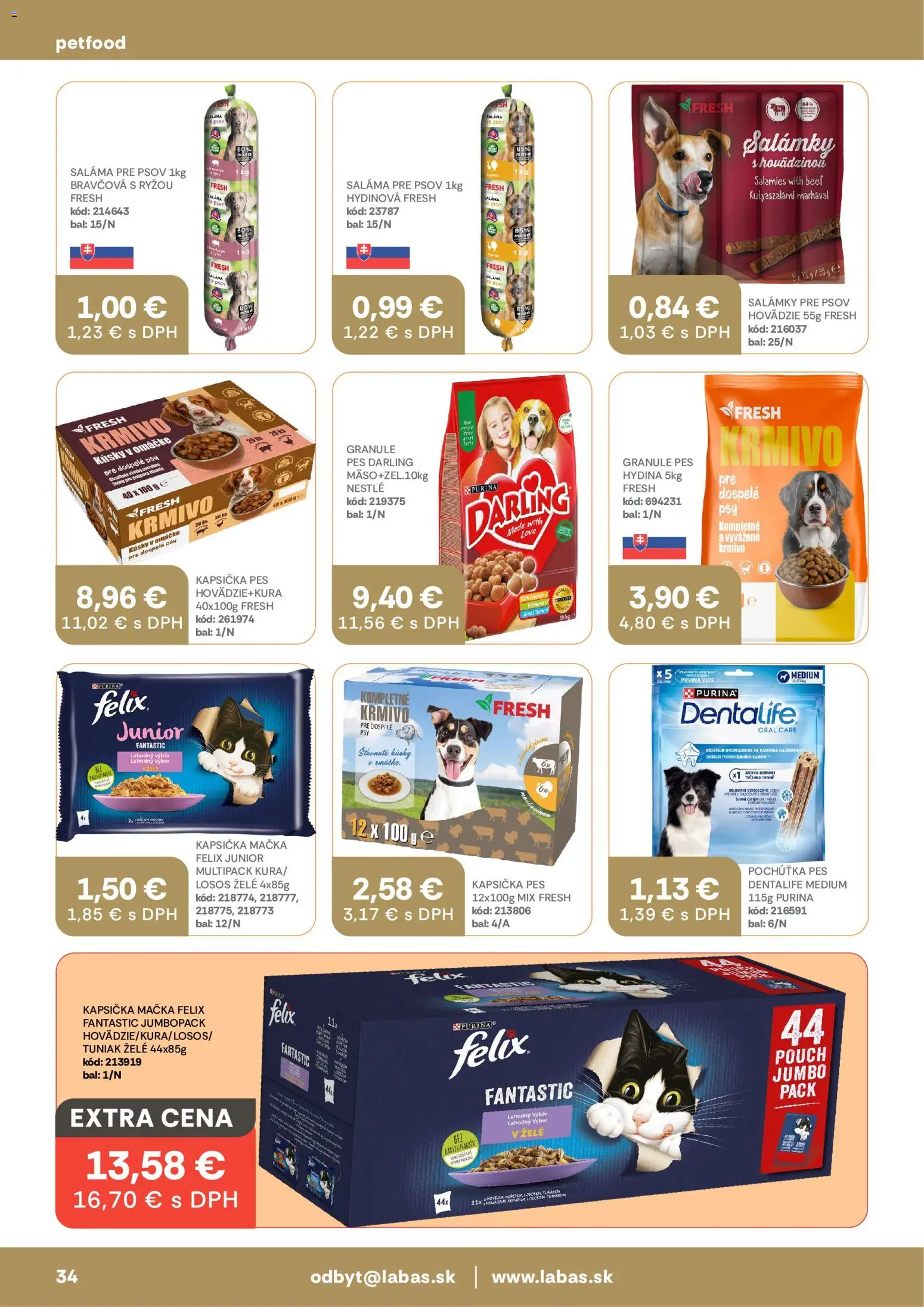 Nové Labaš akcie – leták je platný od 28.08.2026 | Strana: 34 | Produkty: Felix, Saláma, Granule, Hydina