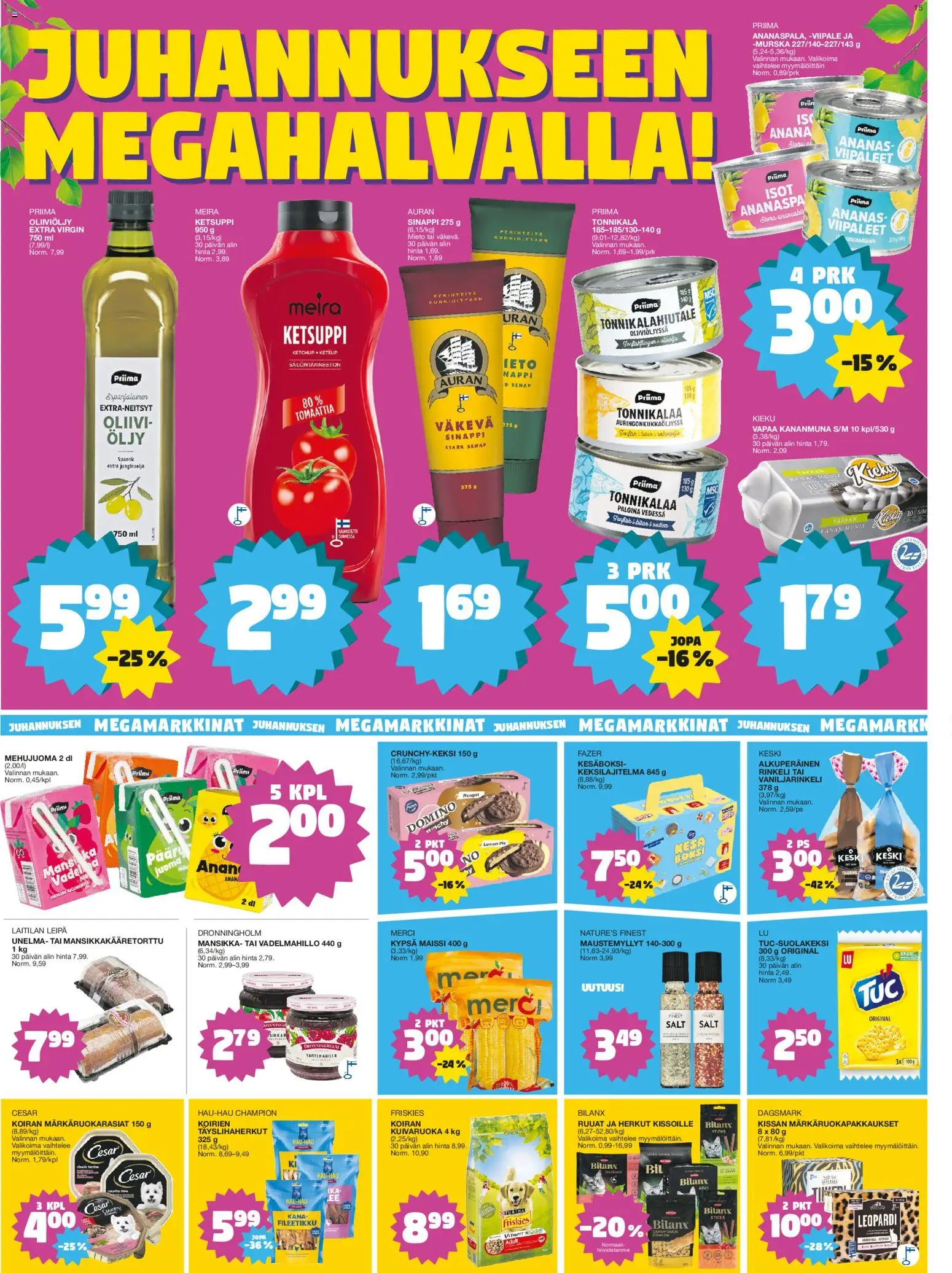 Tokmanni tarjoukset – voimassa 15.06.2026 alkaen | Sivu: 15 | Tuotteet: Oliiviöljy, Leipä, Ananas, Tonnikala