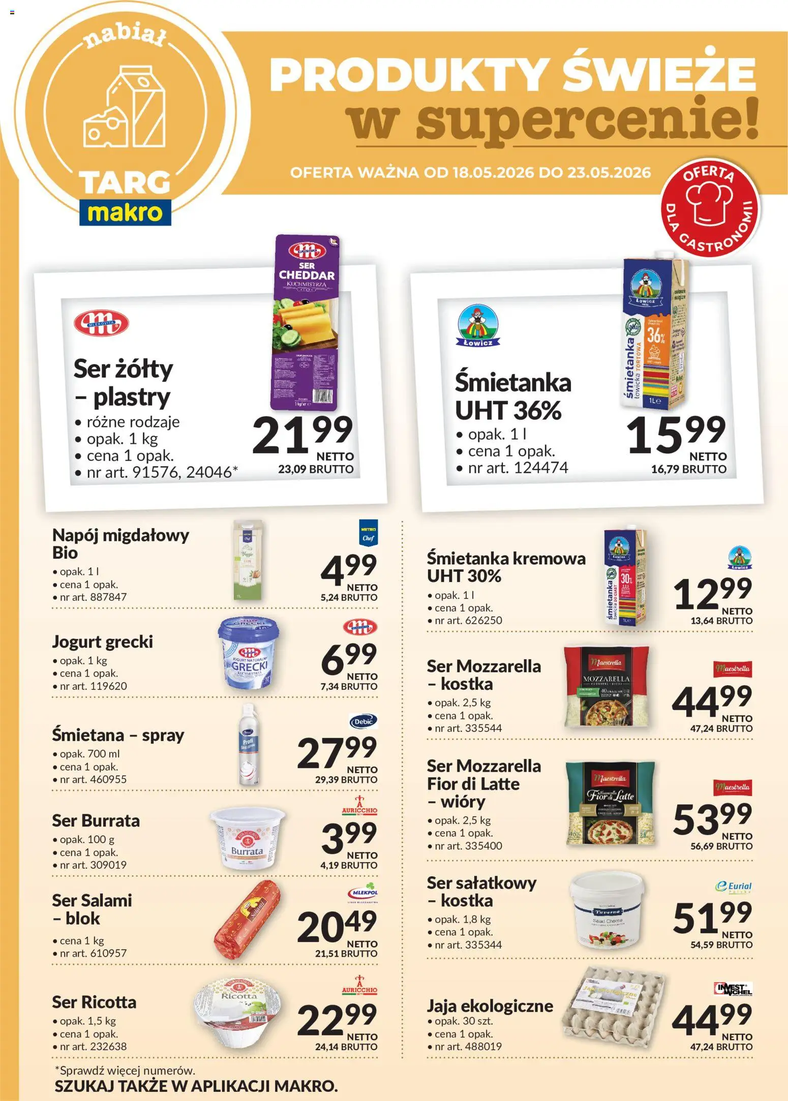 Makro gazetka - Produkty świeże w supercenie od 18.05.2026 | Strona: 3 | Produkty: Napój migdałowy, Jogurt, Mozzarella, Cheddar
