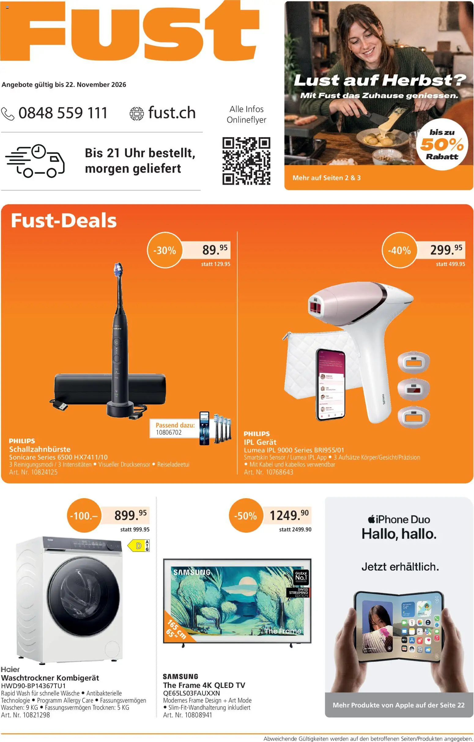 Fust aktionen – gültig ab 26.10.2026 | Seite: 1 | Produkte: Uhr, TV, Kabel, Philips