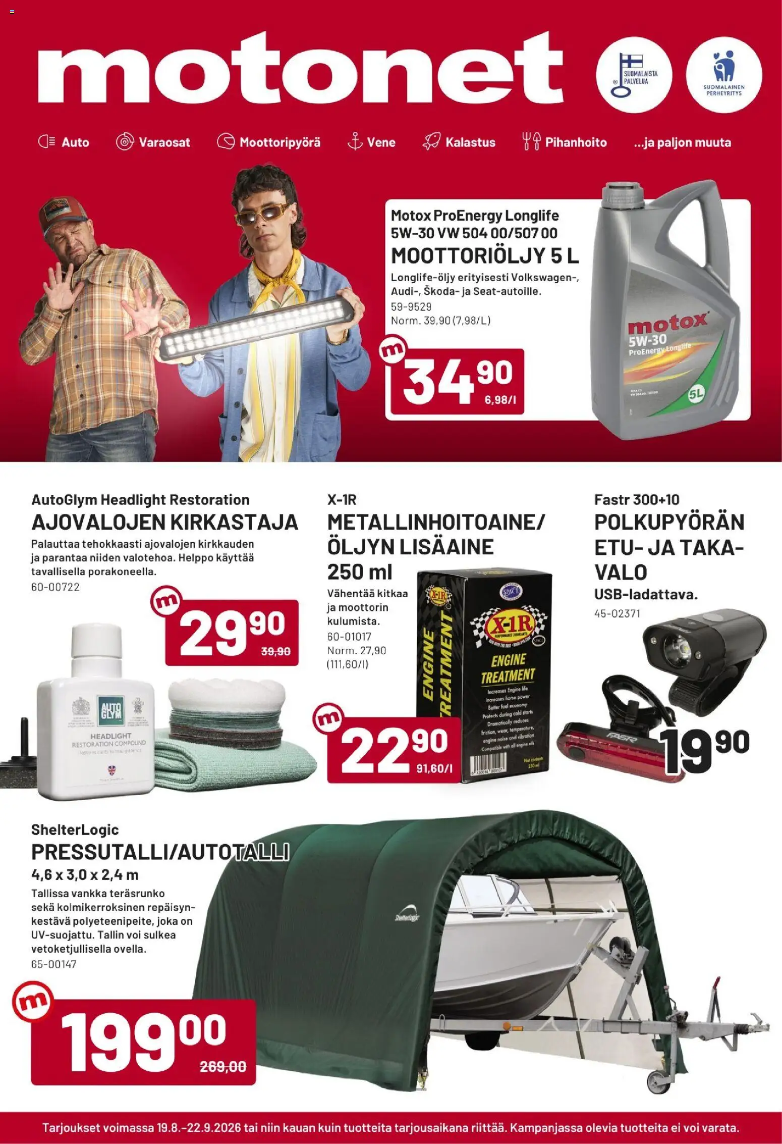 Motonet tarjoukset – voimassa 19/08/2026 alkaen | Sivu: 1 | Tuotteet: Vene, Moottoriöljy, Voi