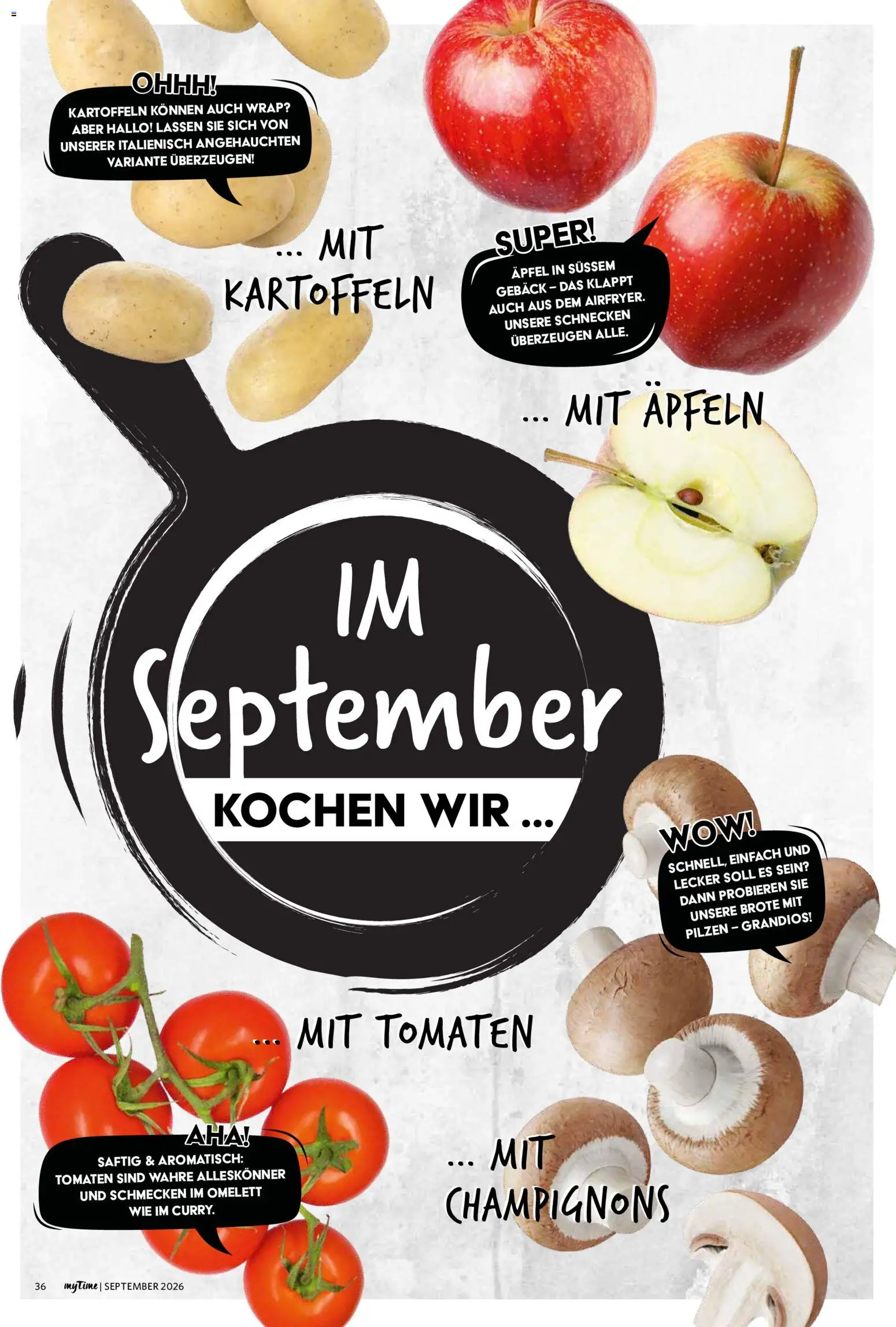 Famila Nordwest myTime September 2026 – gültig ab 01.09.2026 | Seite: 36 | Produkte: Äpfel, Tomaten, Champignons, Kartoffeln