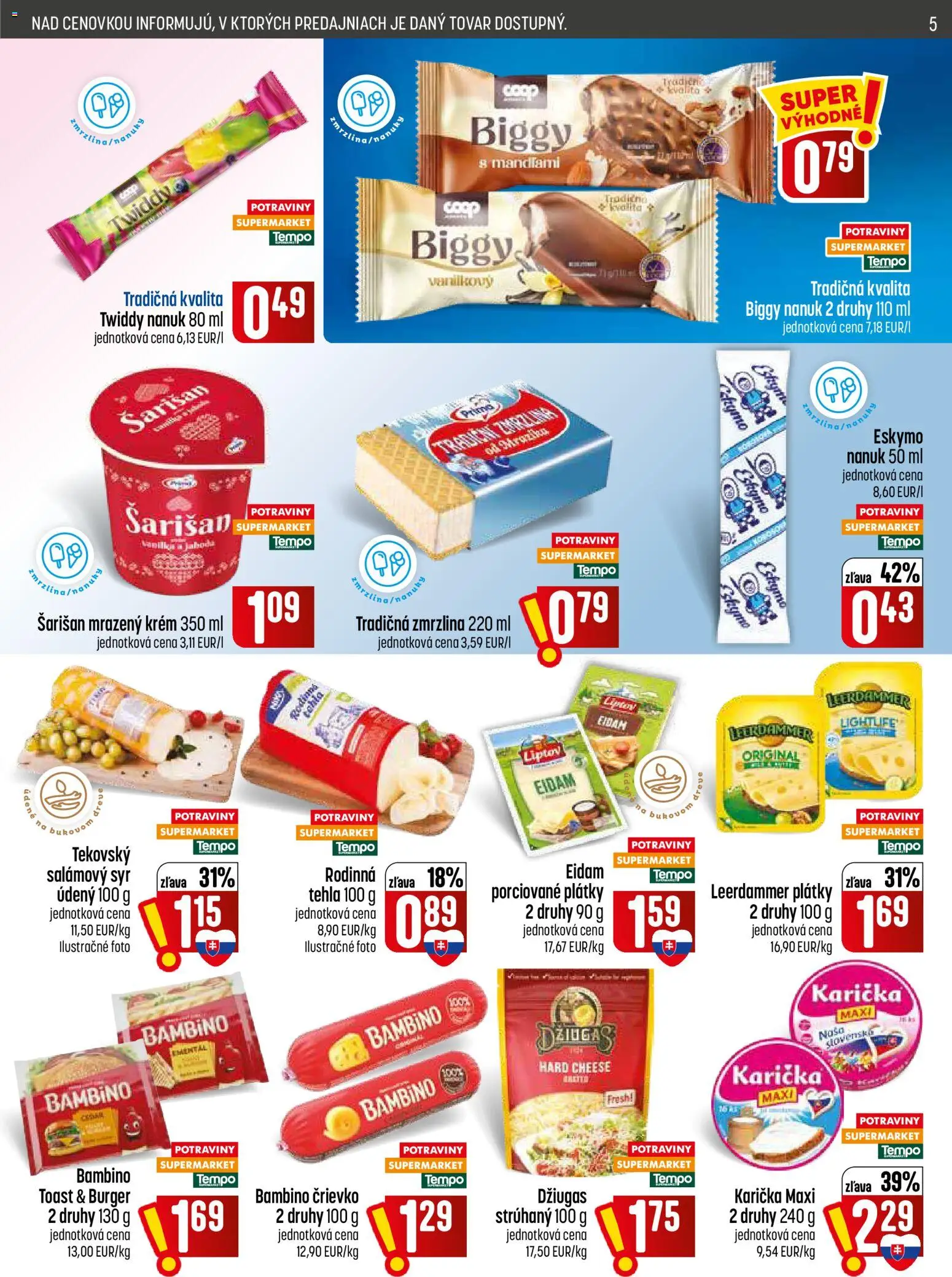 Nové COOP Jednota akcie – leták je platný od 13.08.2026 | Strana: 5 | Produkty: Syr, Eidam, Zmrzlina, Krém