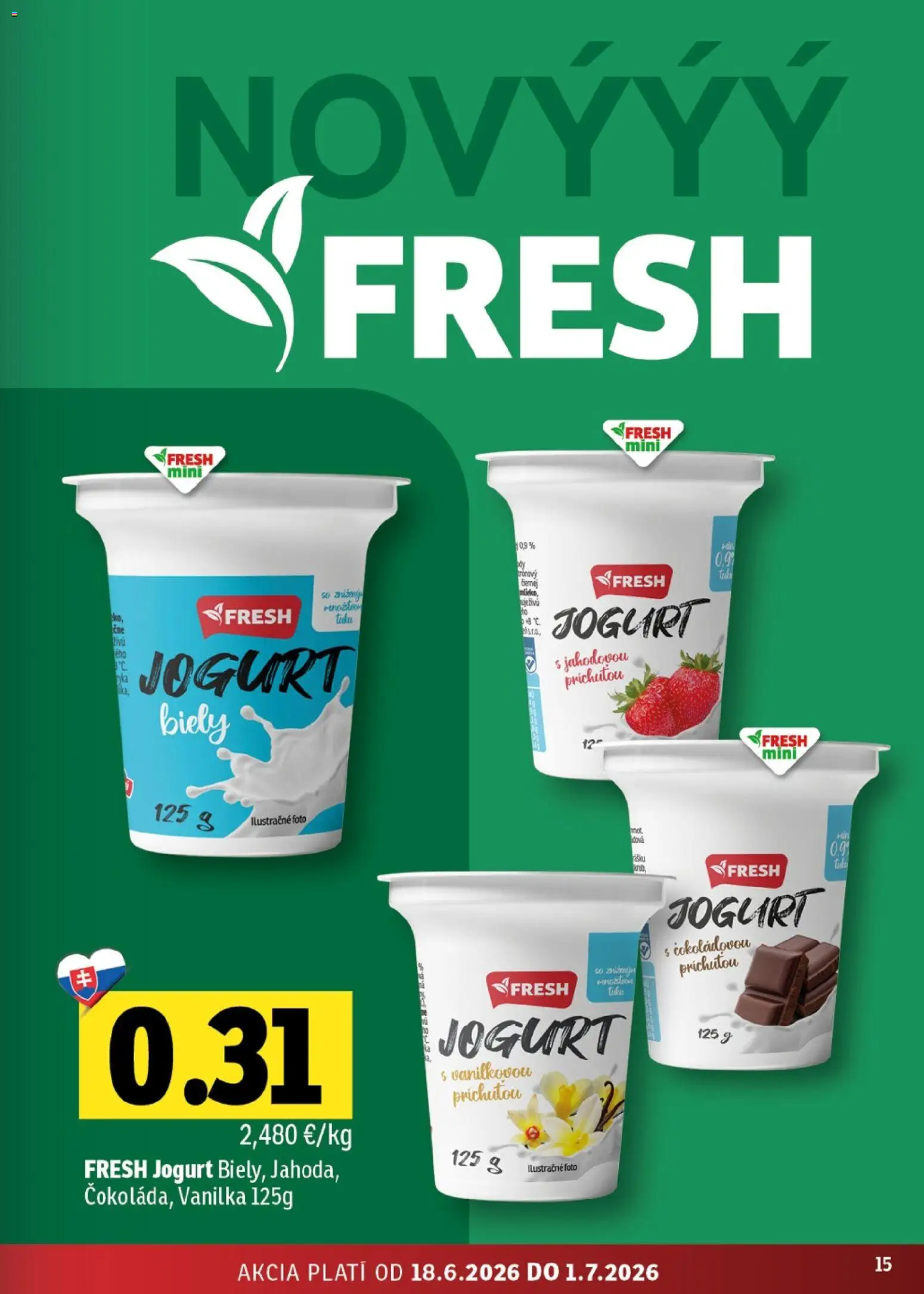 Nové Fresh akcie – leták je platný od 18.06.2026 | Strana: 15 | Produkty: Jogurt