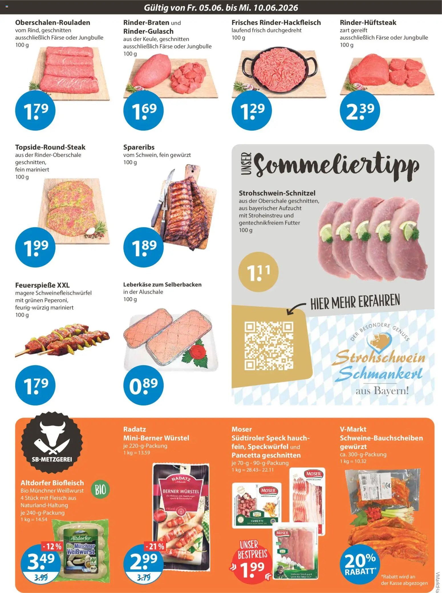 V-Markt Angebote – gültig ab 05.06.2026 | Seite: 3 | Produkte: Rinderbraten, Rindergulasch, Weißwurst, Fleisch