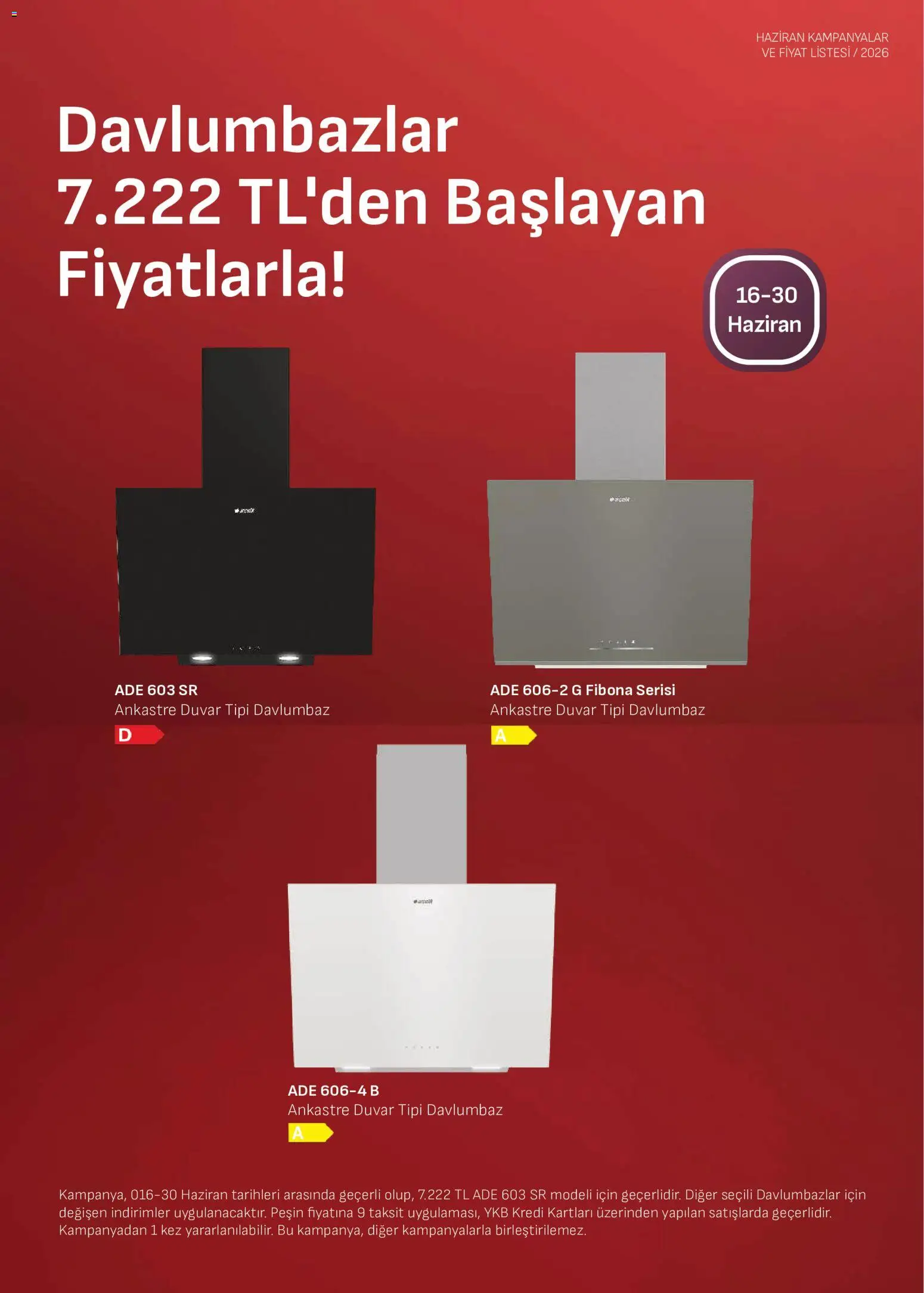 Arçelik - Ankastre Kataloğu - 16.06.2026 tarihinden itibaren geçerlidir | Sayfa: 4 | Ürünler: Davlumbaz