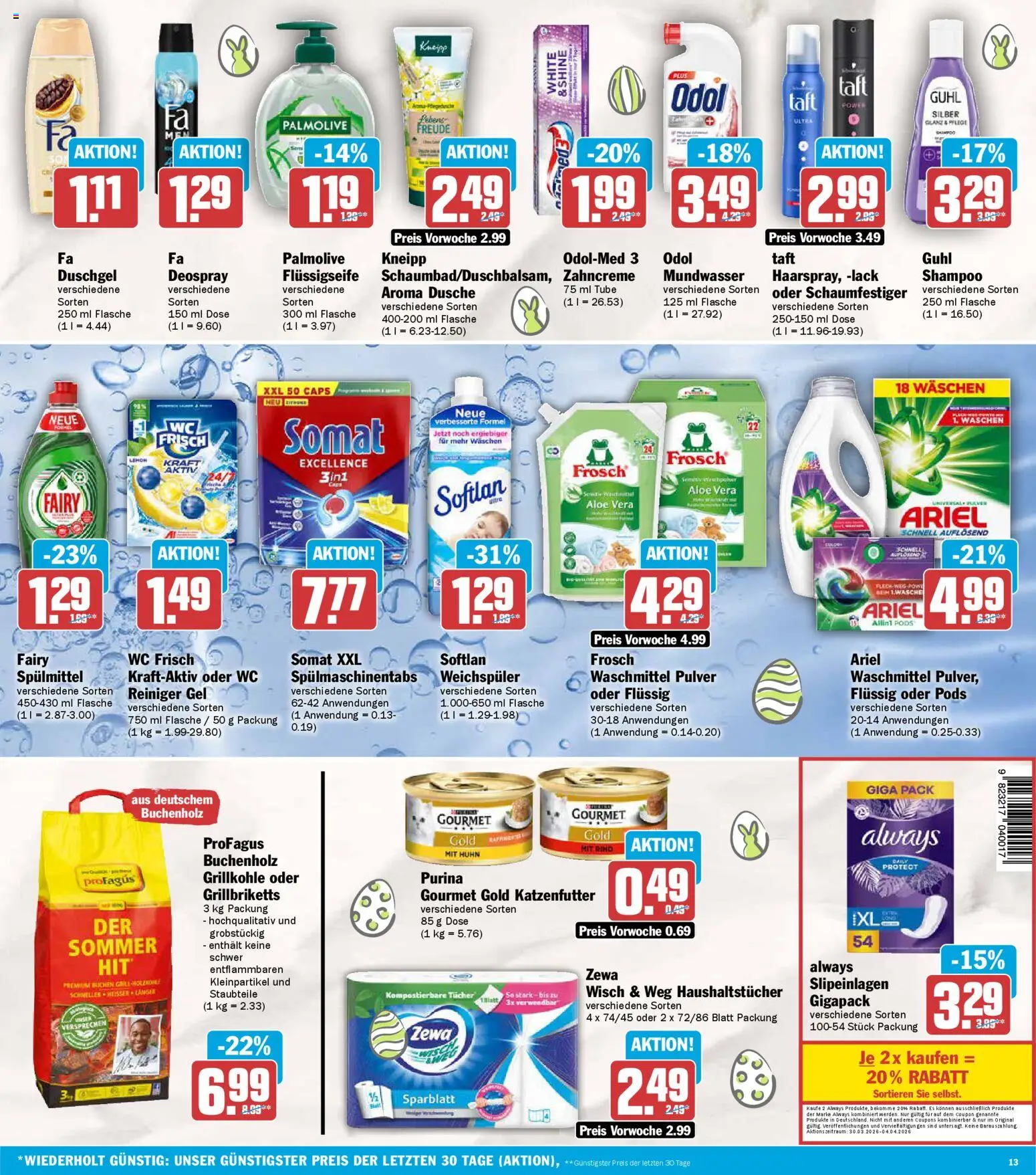 AEZ Prospekt 	 – gültig ab 30.03.2026 | Seite: 13 | Produkte: Ariel, Zewa, Weichspüler, Spülmaschinentabs