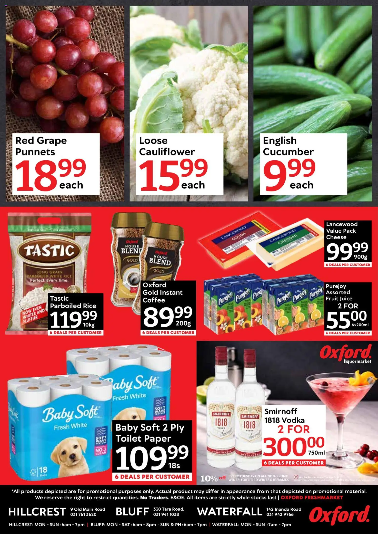 New Oxford Freshmarket catalogue – valid from 18.04.2026 | Page: 2 | Products: Cauliflower, Cheese, Vodka, Toilet paper