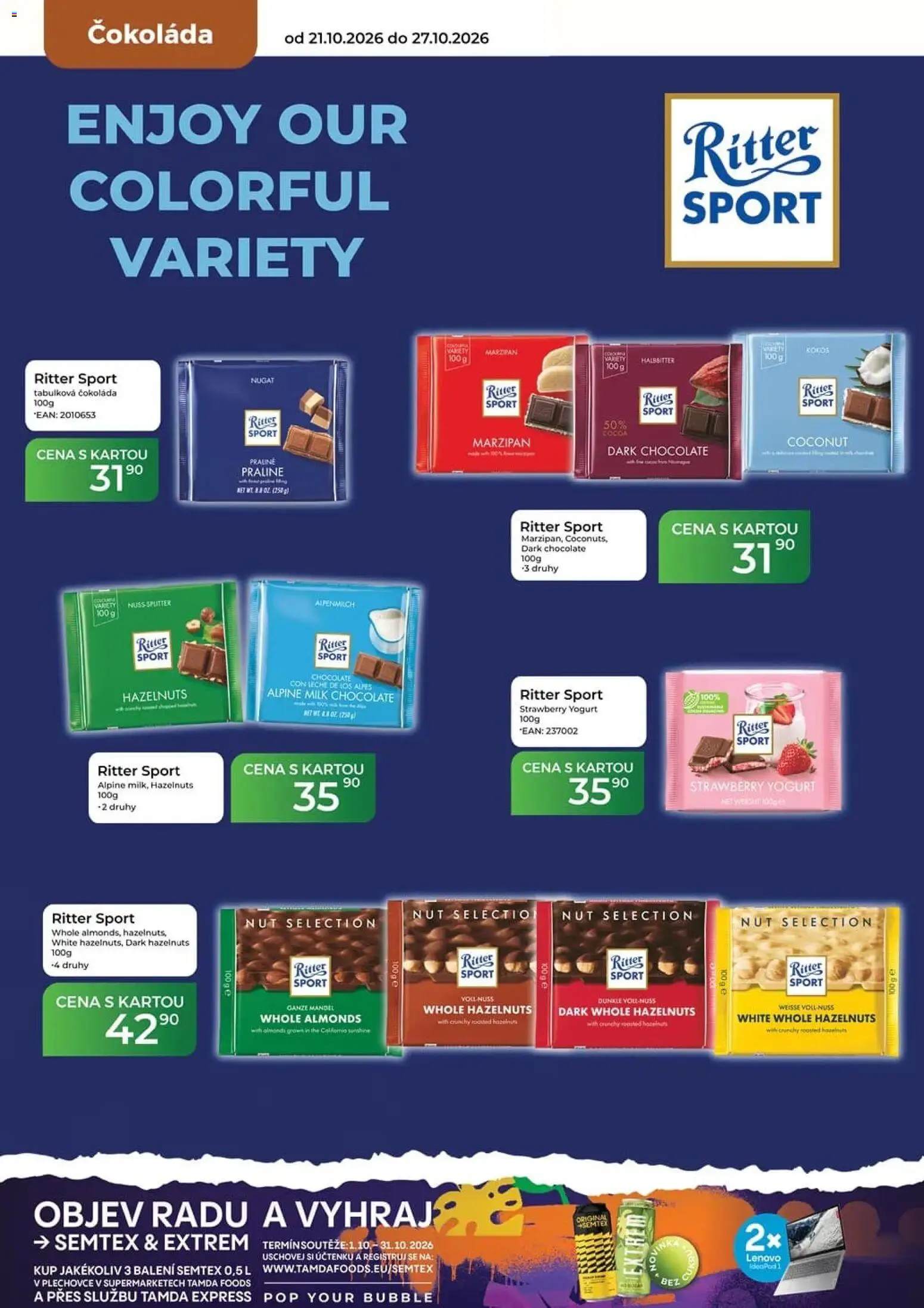 Tamda Foods leták od 21.10.2026 | Strana: 34 | Produkty: Tabulková čokoláda, Ritter Sport, Semtex, Milk chocolate