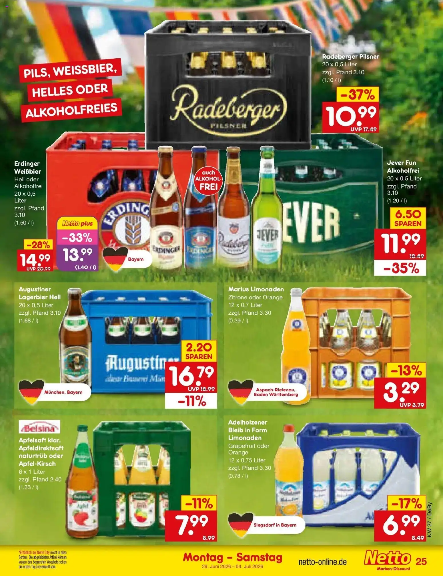 Netto Marken-Discount Prospekt Buttenwiesen – gültig ab 29.06.2026 | Seite: 37 | Produkte: Erdinger, Apfelsaft, Grapefruit, Jever