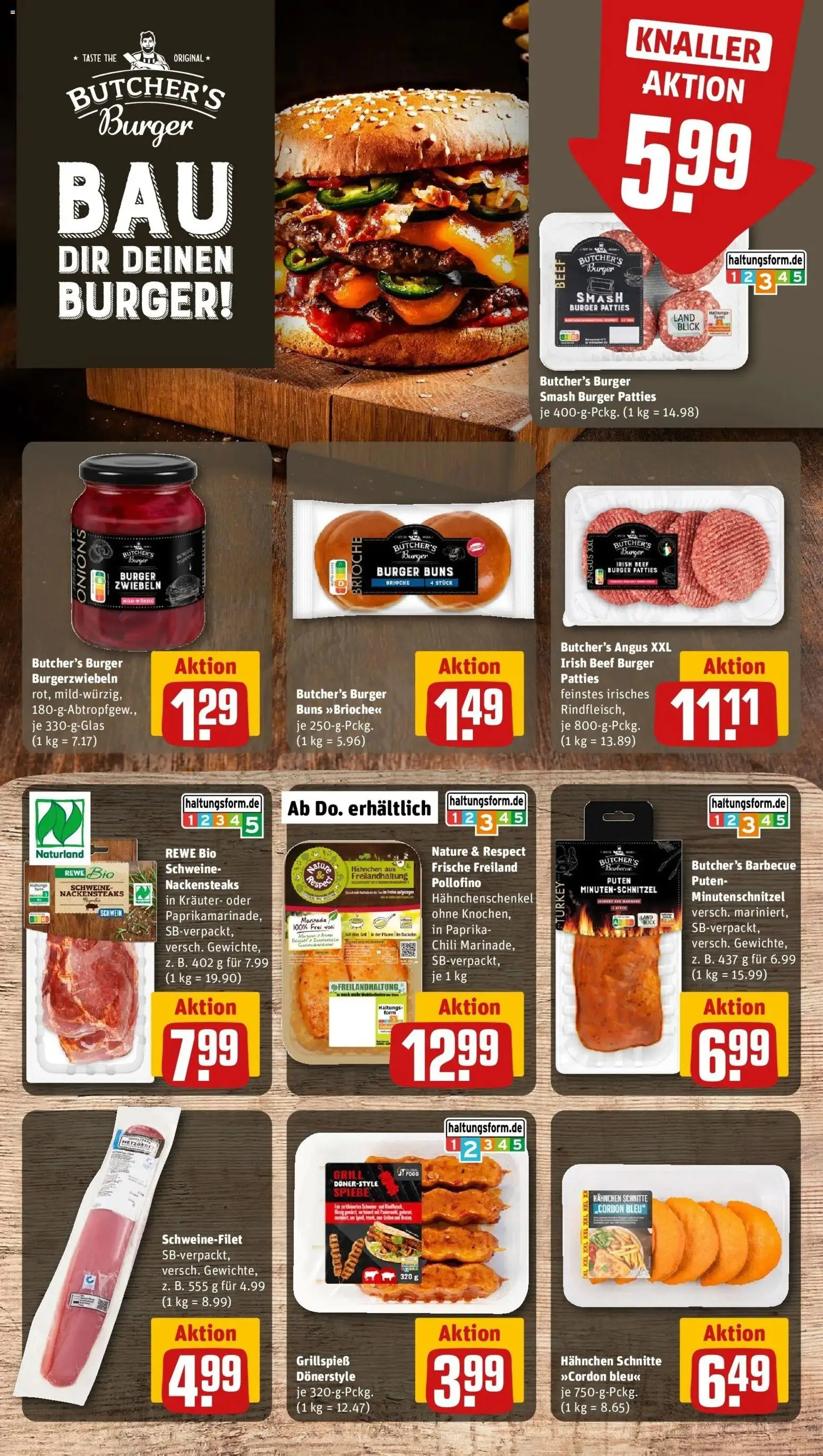 REWE Prospekt ab 24.08.2026 zum Blättern » Angebote | Seite: 9 | Produkte: Burger, Schweinefilet, Zwiebeln, Paprika