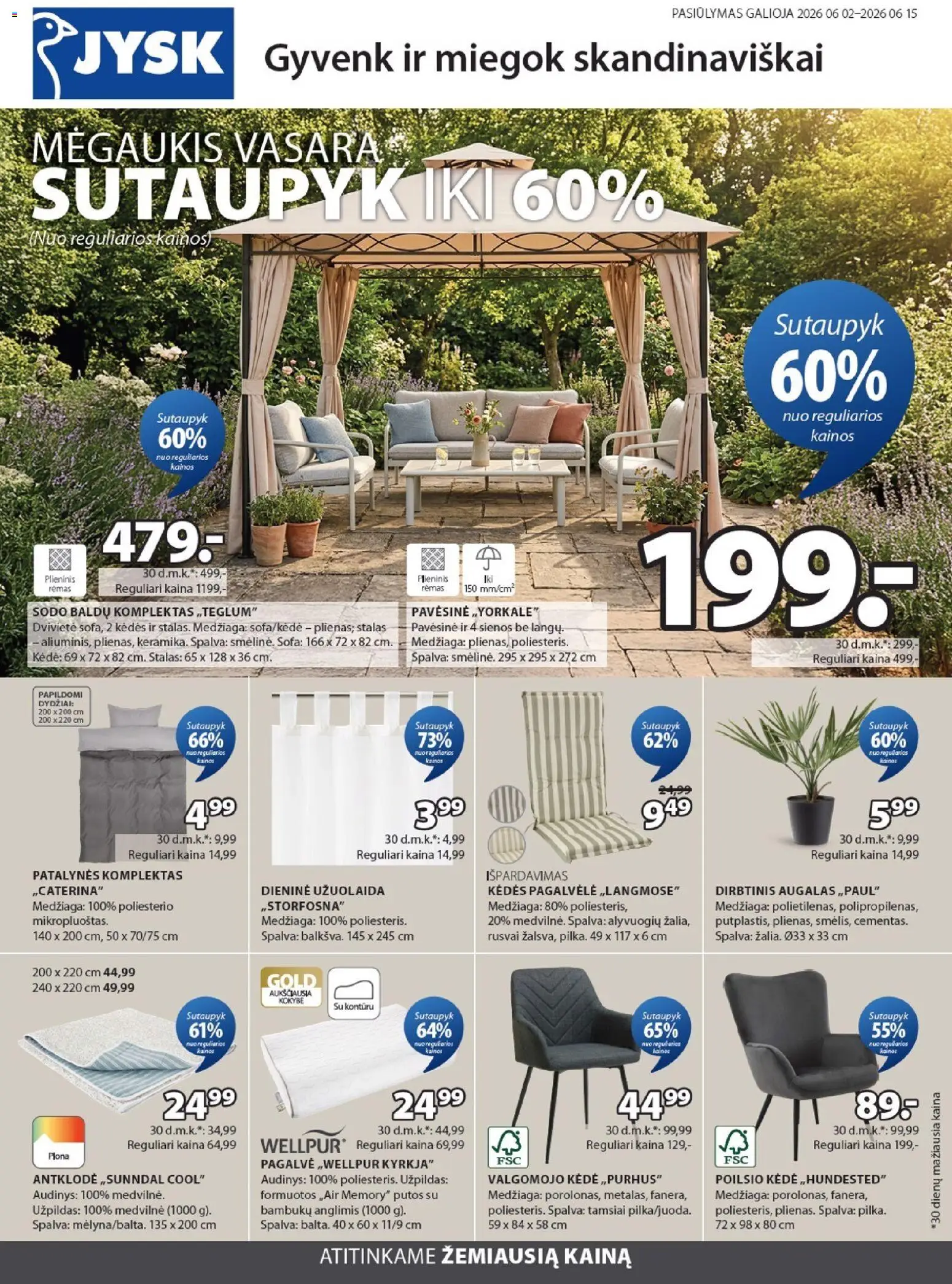 JYSK akcijos nuo 02.06.2026 | Puslapis: 1 | Prekių: Pagalvė, Sofa, Stalas, Kėdė