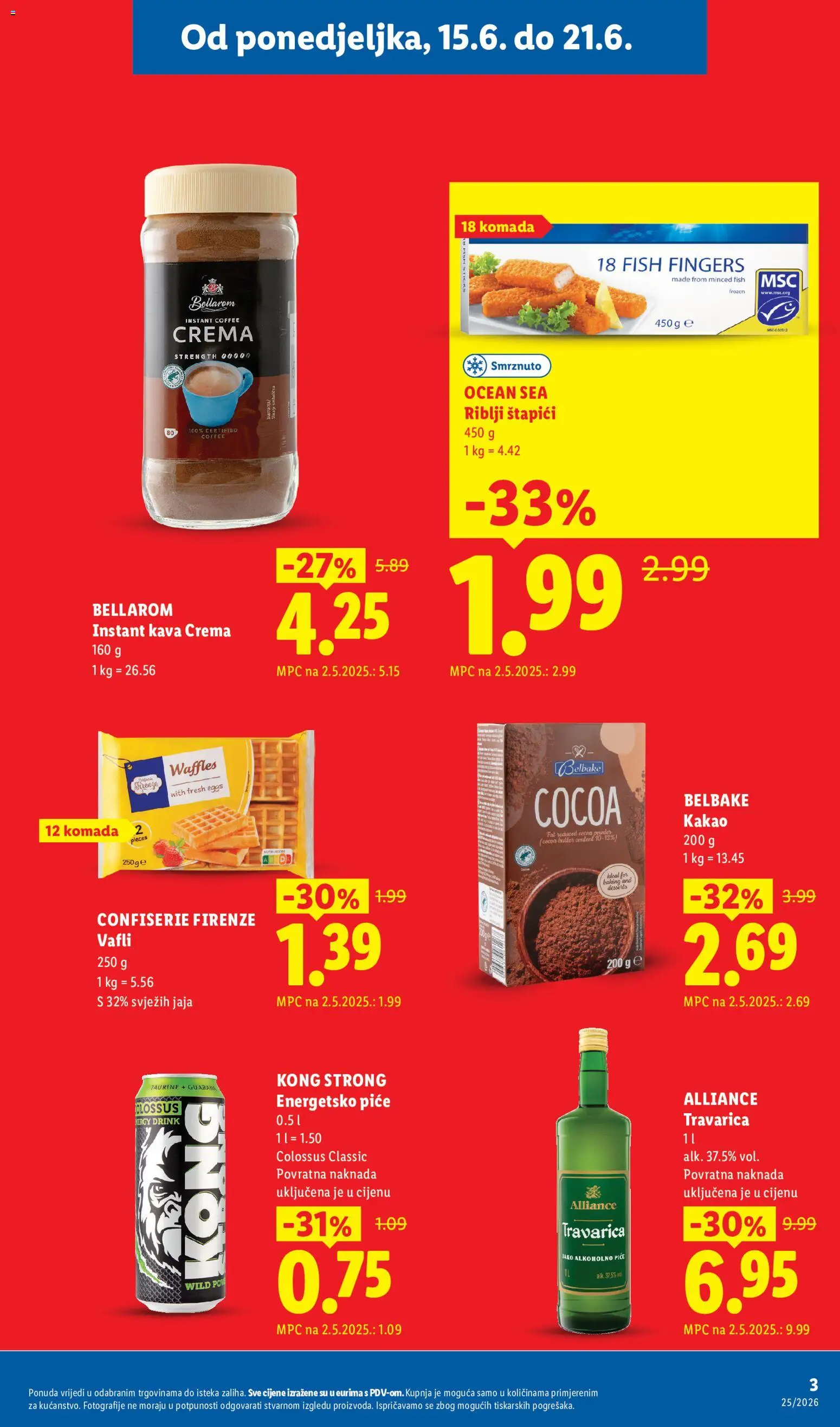 Lidl katalog | vrijedi od 15.06.2026 | Stranica: 3 | Proizvodi: Riblji štapići, Jaja, Vafli, Štapići