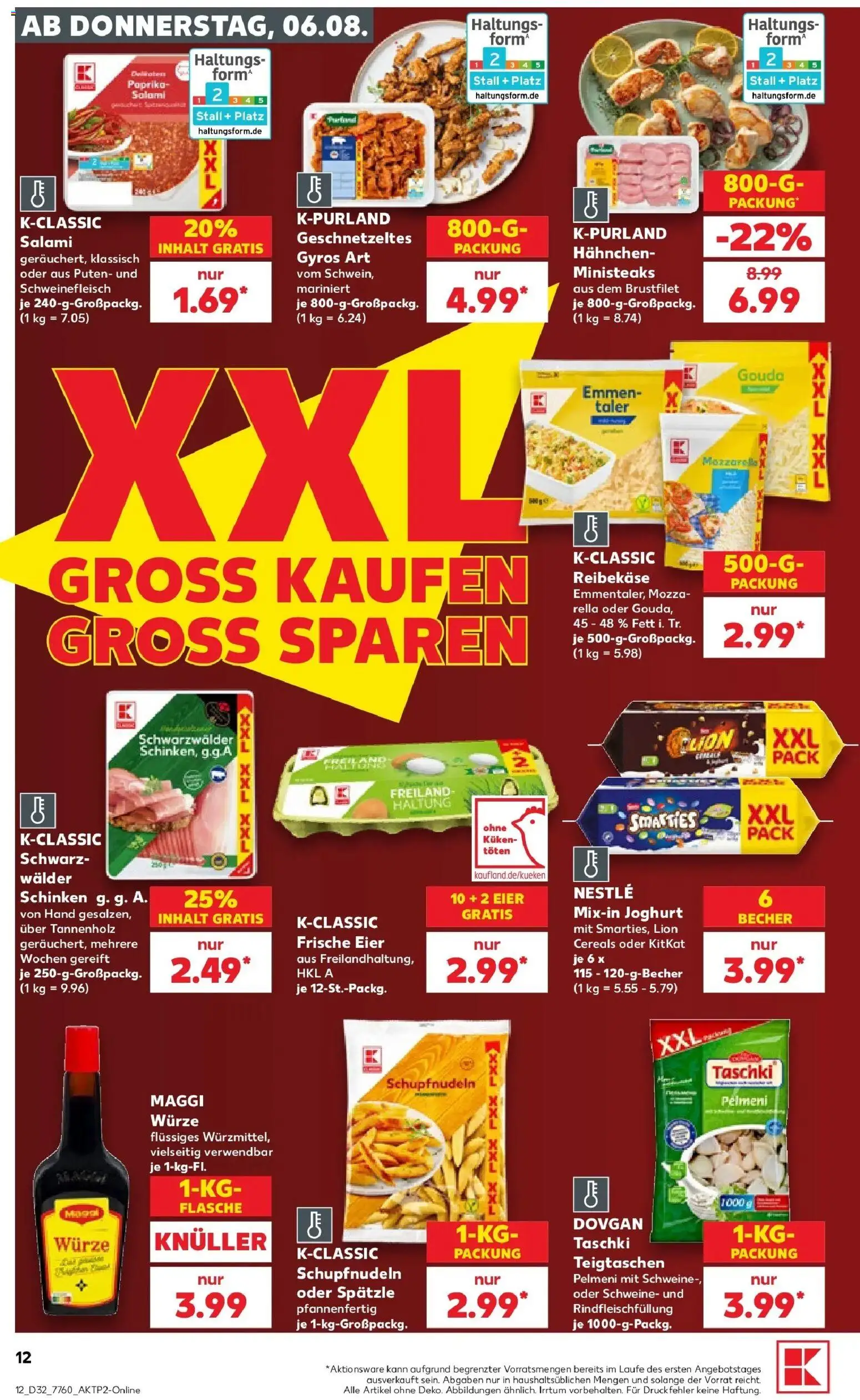 Prospekt Kaufland ab 06.08.2026 » Angebote Online zum Blättern | Seite: 12 | Produkte: Eier, Gouda, Smarties, Schinken