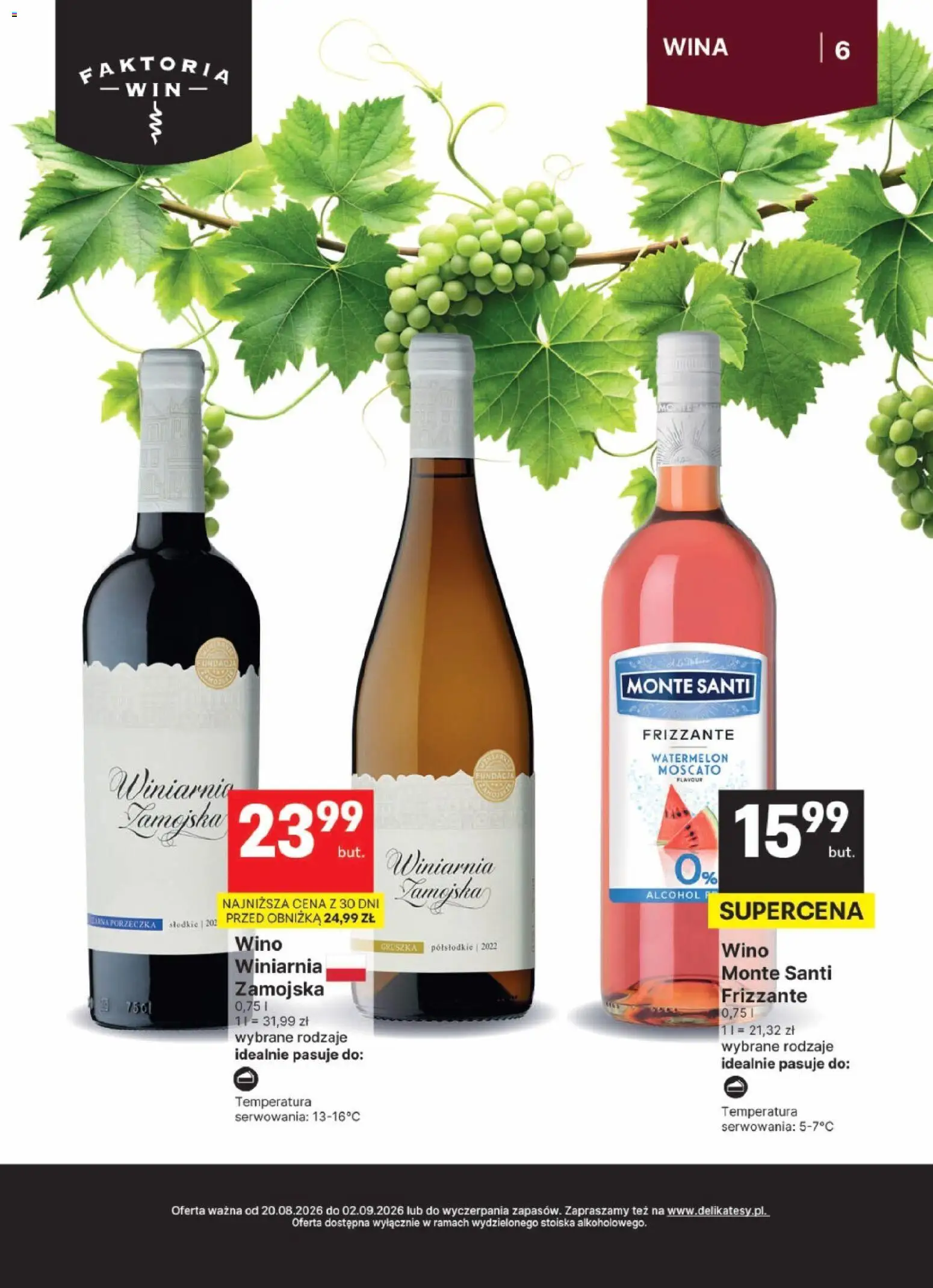Delikatesy Centrum gazetka - DeliBarek od 20.08.2026 | Strona: 6 | Produkty: Gruszka, Wino Winiarnia Zamojska, Monte Santi, Wino