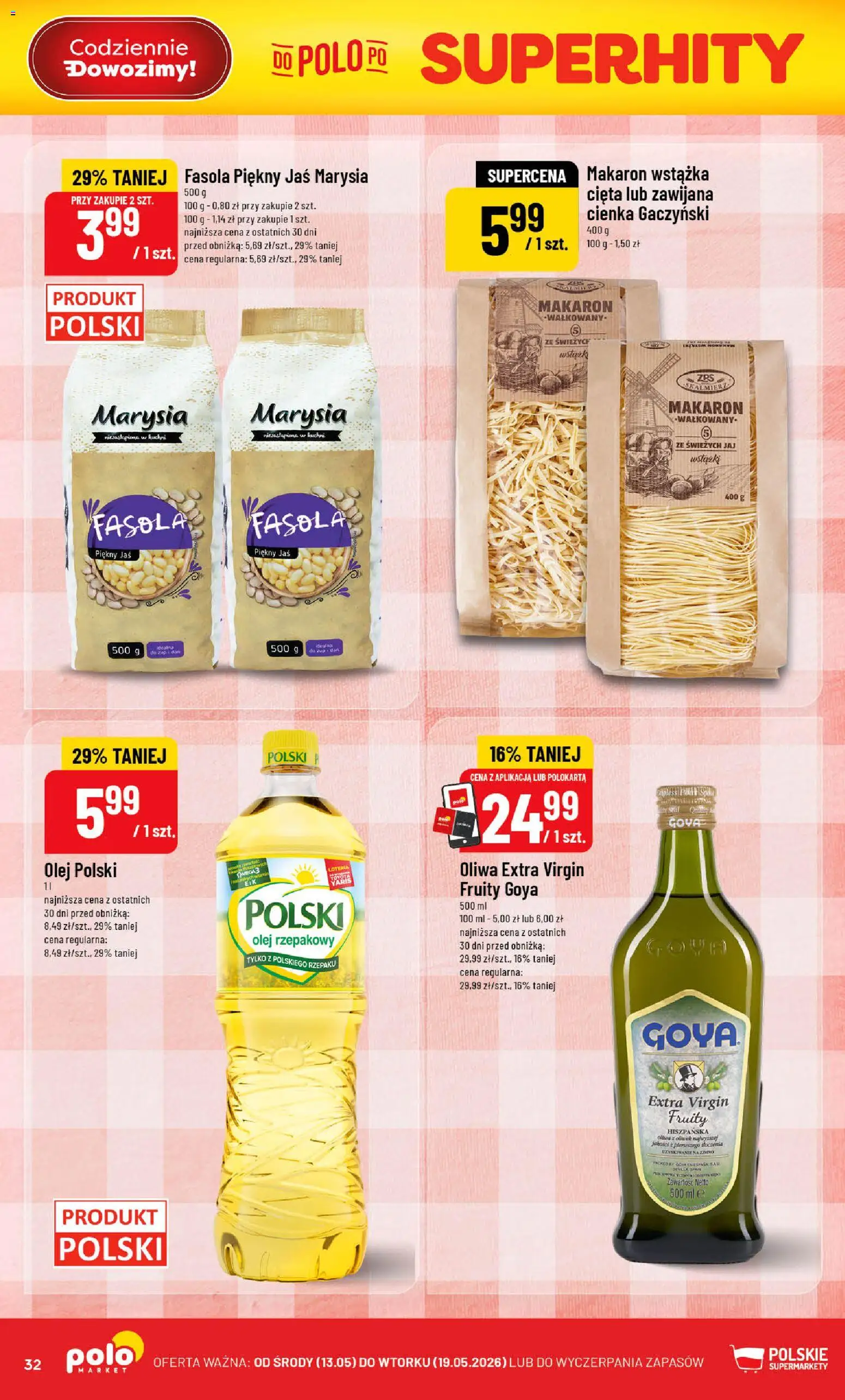 POLOmarket gazetka od 13.05.2026 | Strona: 32 | Produkty: Olej rzepakowy, Olej, Fasola piękny jaś, Makaron