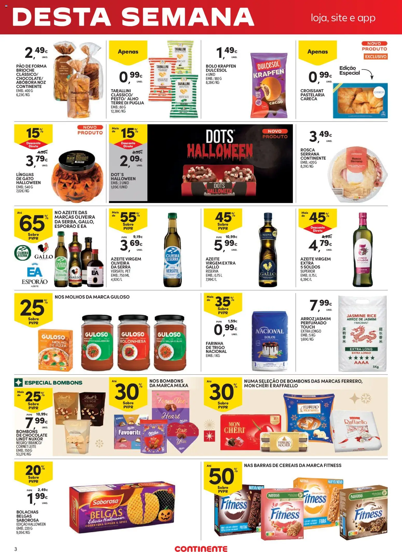 Continente Fim de Semana │ válido de 16/10/2026 | Página: 3 | Produtos: Lindt, Molhos, Arroz, Alho