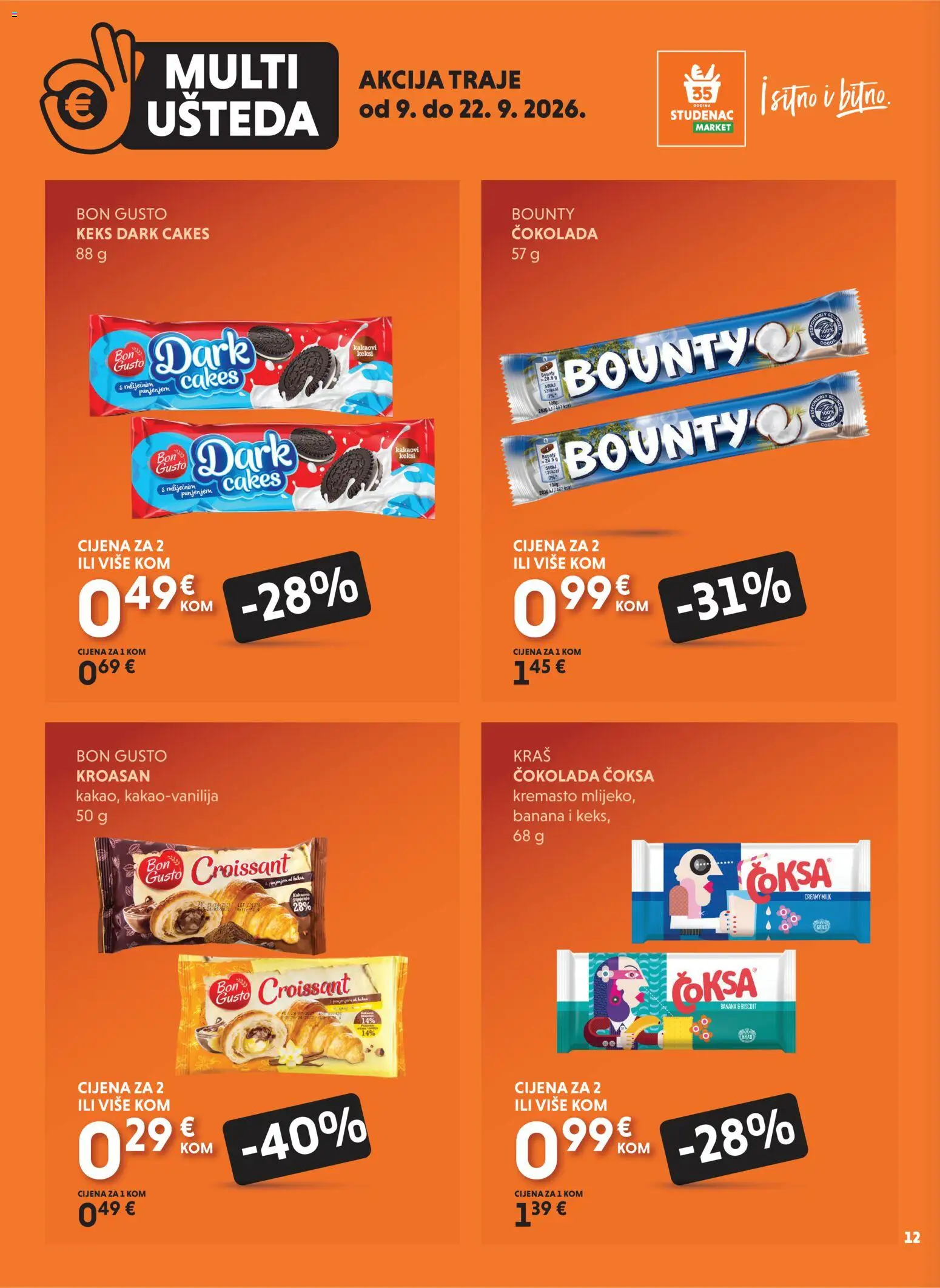 Studenac katalog | vrijedi od 09.09.2026 | Stranica: 12 | Proizvodi: Čokolada, Keks, Kroasan
