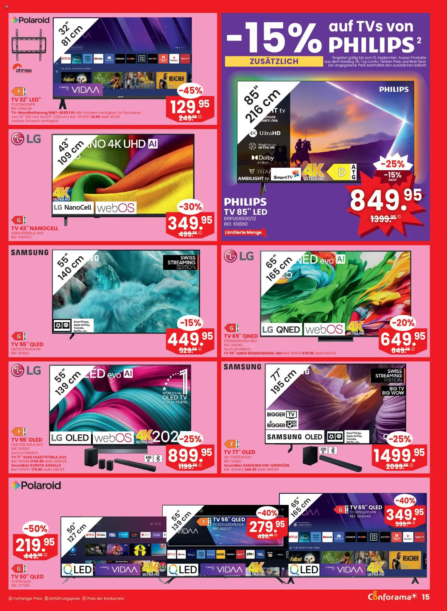 Conforama aktionen – gültig ab 09.09.2026 | Seite: 15 | Produkte: Soundbar, TV, Samsung, Philips