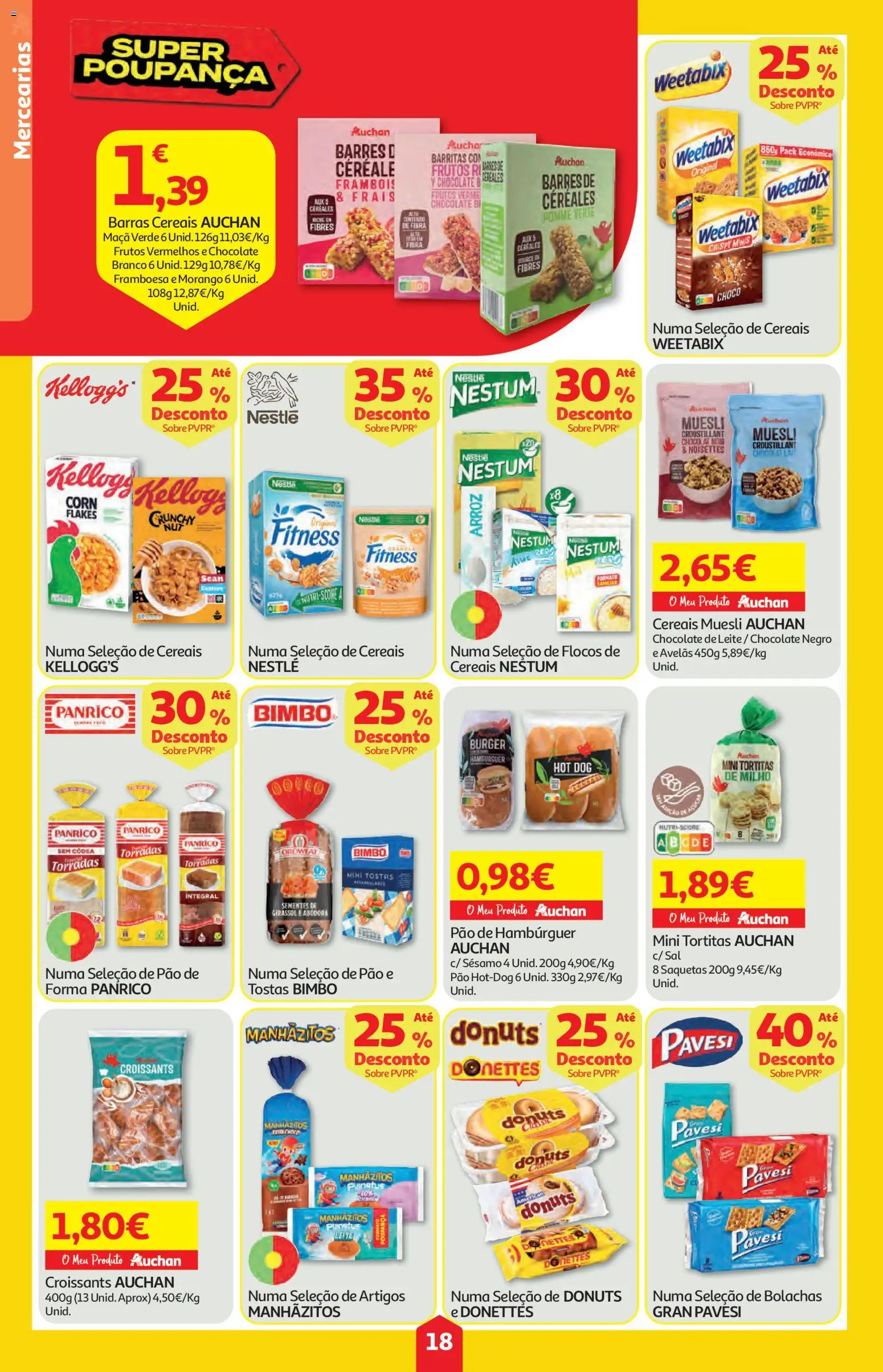 Auchan folheto │ válido de 16/07/2026 | Página: 18 | Produtos: Hambúrguer, Manhãzitos, Leite, Chocolate
