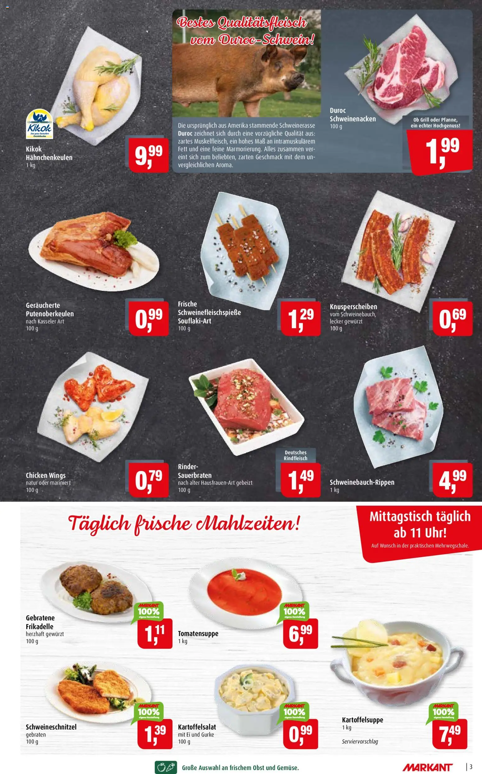 Markant Prospekt – gültig ab 19.10.2026 | Seite: 3 | Produkte: Schweinenacken, Obst, Rindfleisch, Uhr