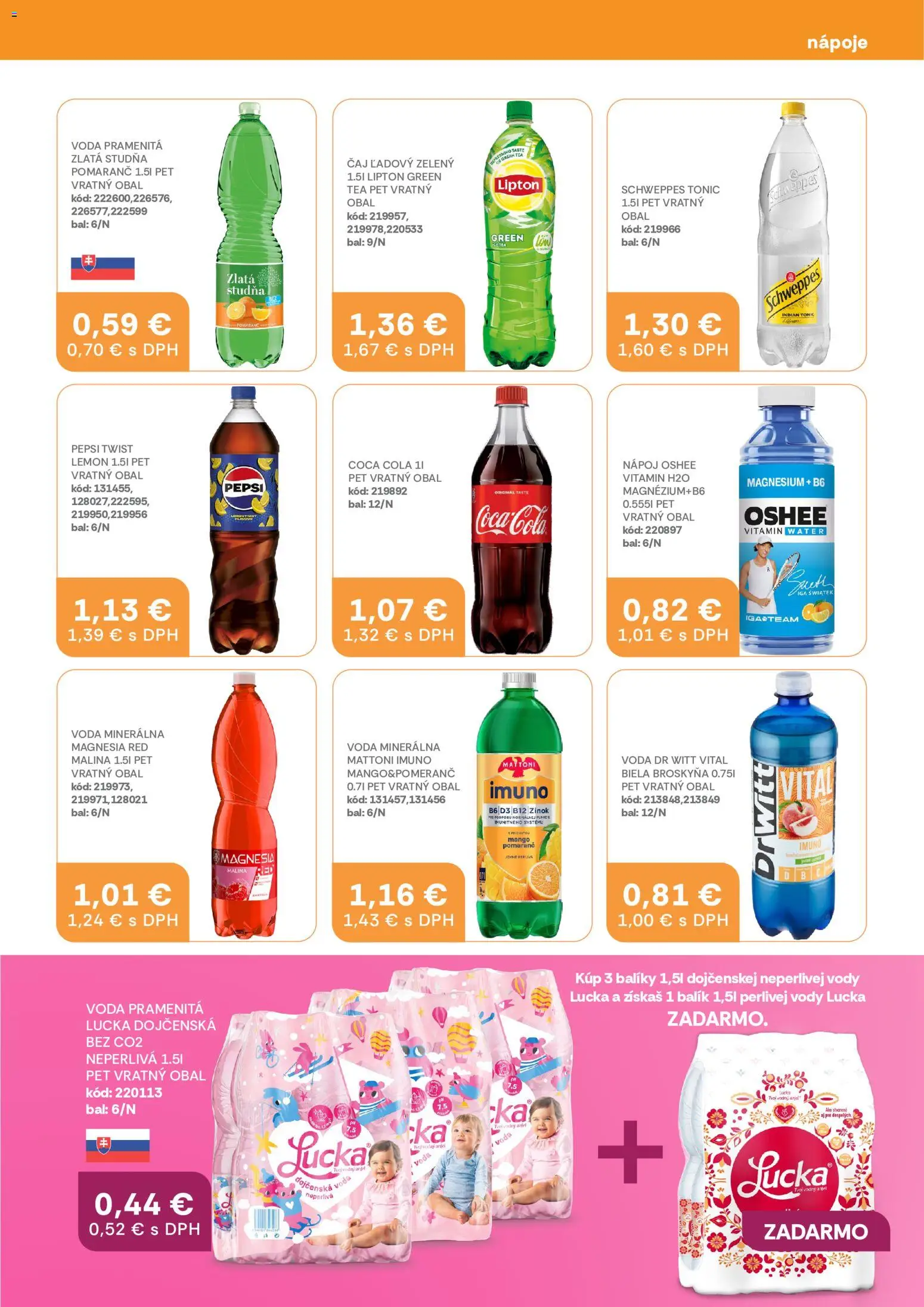 Nové Labaš akcie – leták je platný od 08.05.2026 | Strana: 23 | Produkty: Lucka, Voda, Coca cola, Mango