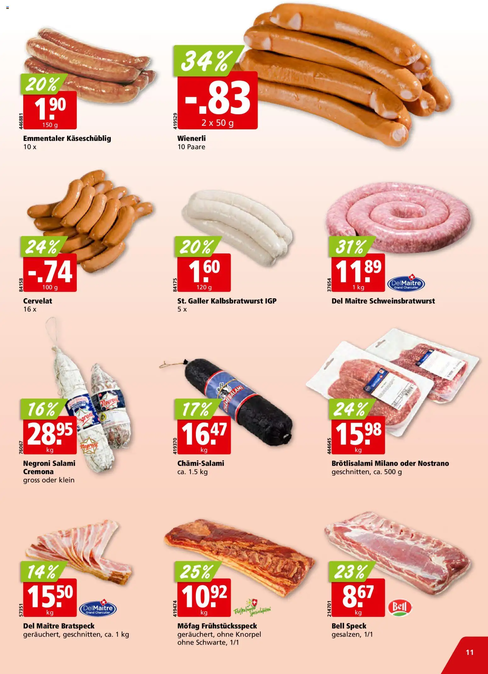 Aligro aktionen Schlieren, Gossau SG, Frauenfeld, Rapperswil-Jona, Sargans, Bern – gültig ab 29.06.2026 | Seite: 11 | Produkte: Salami