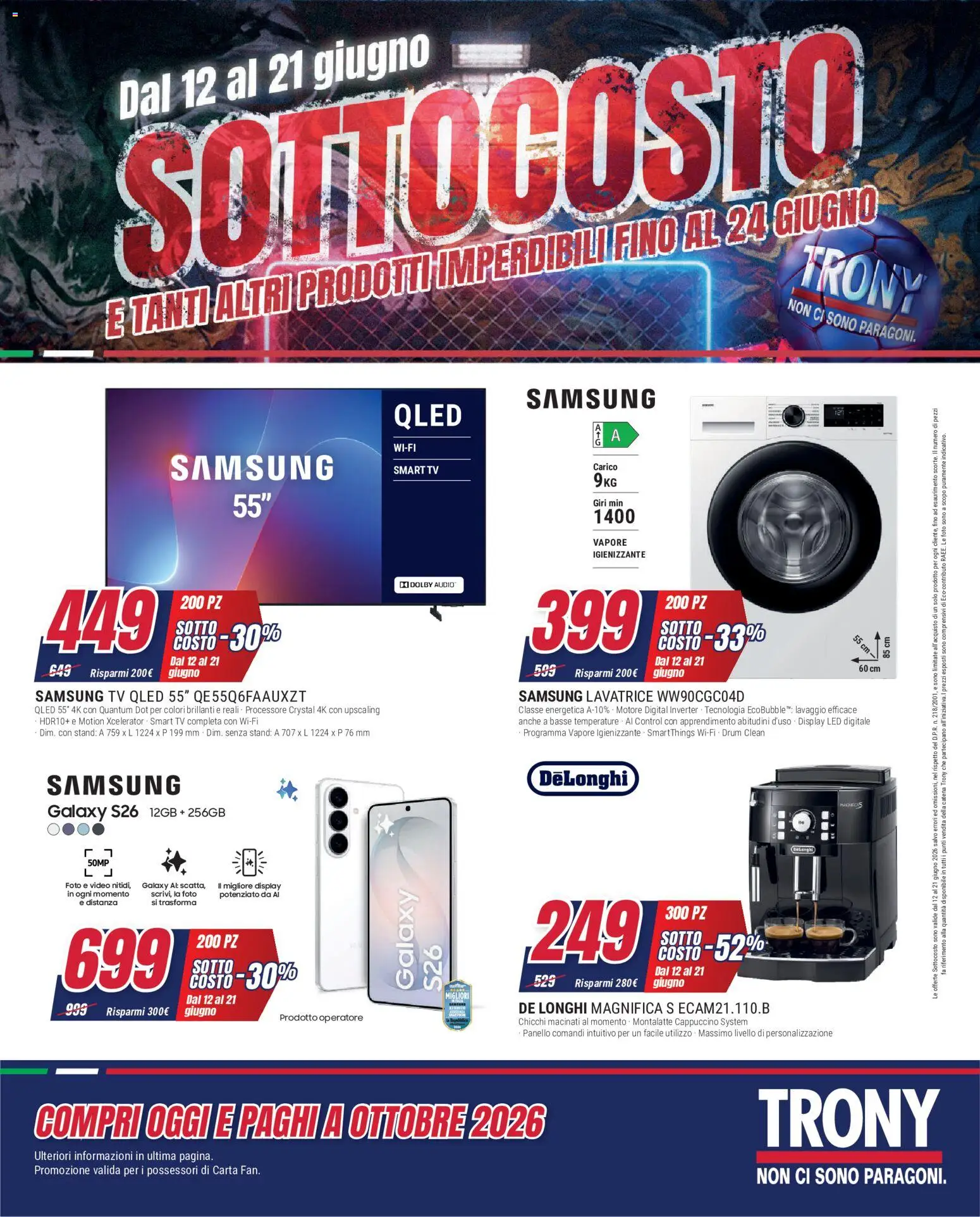 Volantino Trony del 12.06.2026 | Pagina: 1 | Prodotti: TV, Video, Audio, Samsung
