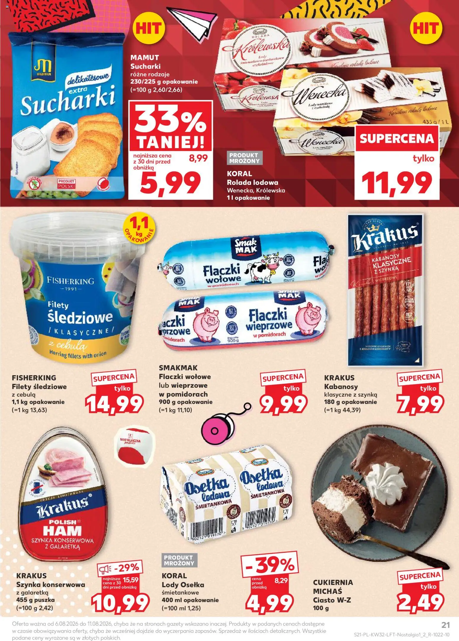 Kaufland gazetka od 06.08.2026 | Strona: 21 | Produkty: Pączki, Rolada lodowa, Szynka krakus, Czekolada