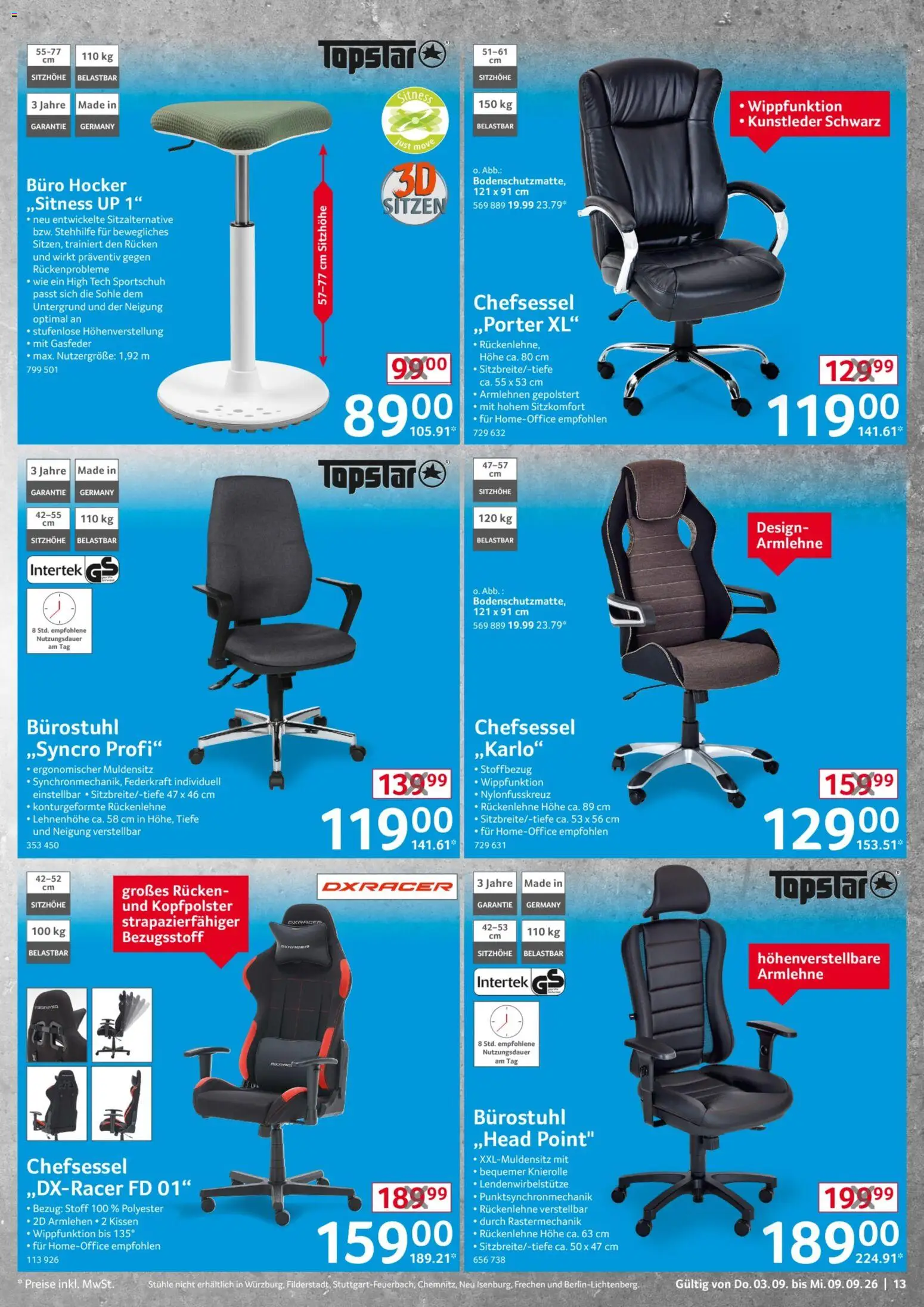 Selgros Non Food – gültig ab 03.09.2026 | Seite: 13 | Produkte: Hocker, Kissen, Kopfpolster, Chefsessel
