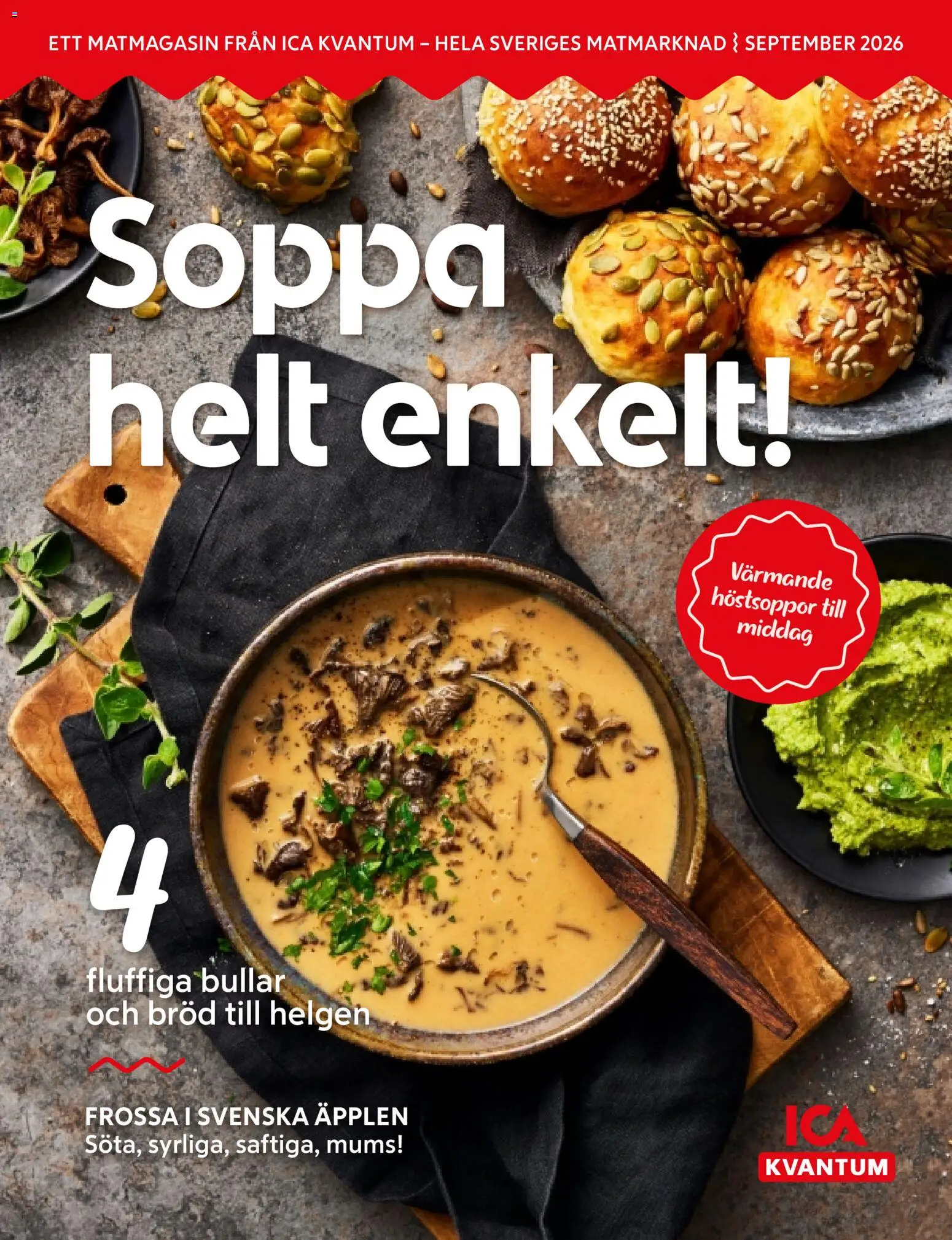 ICA Kvantum reklamblad aktuell från 01/09/2026 | Sida: 1 | Produkter: Bröd, Äpplen, Soppa