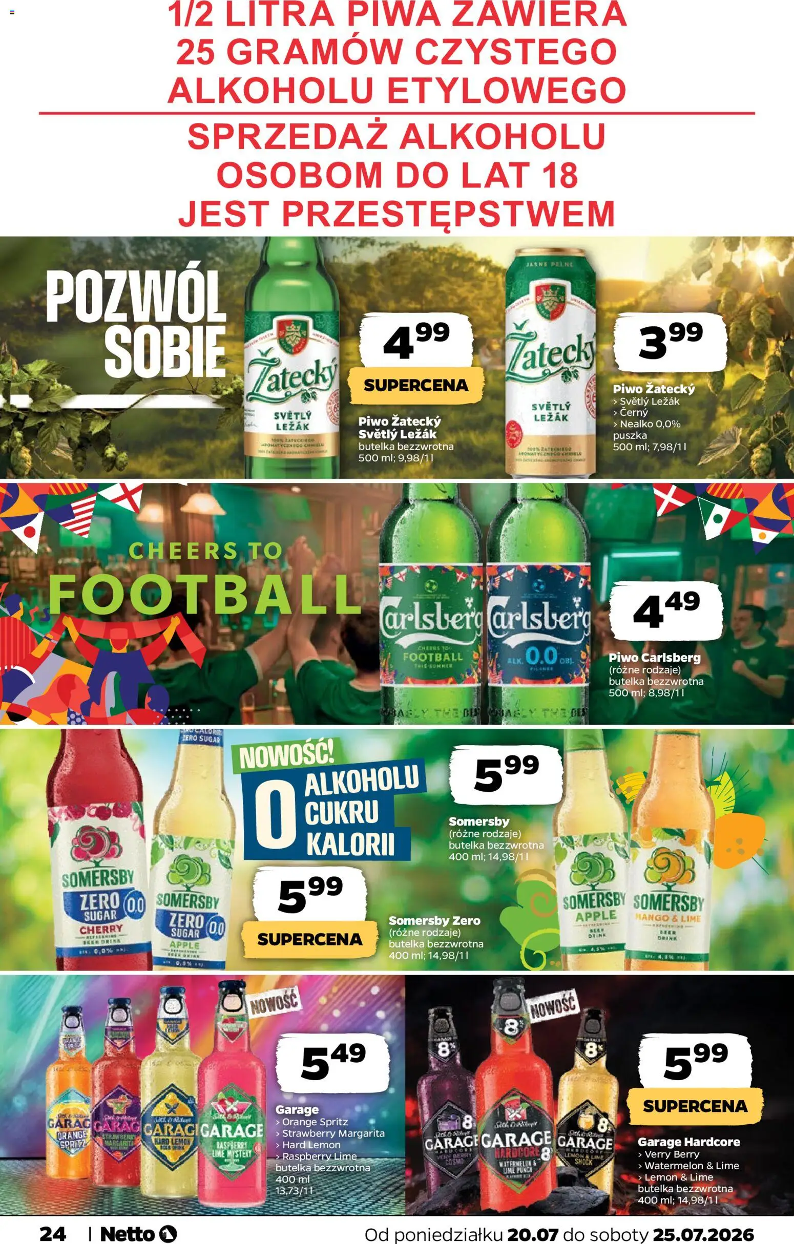 Netto gazetka od poniedziałku od 20.07.2026 | Strona: 24 | Produkty: Leżak, Piwo Carlsberg, Piwo, Piwo zatecky