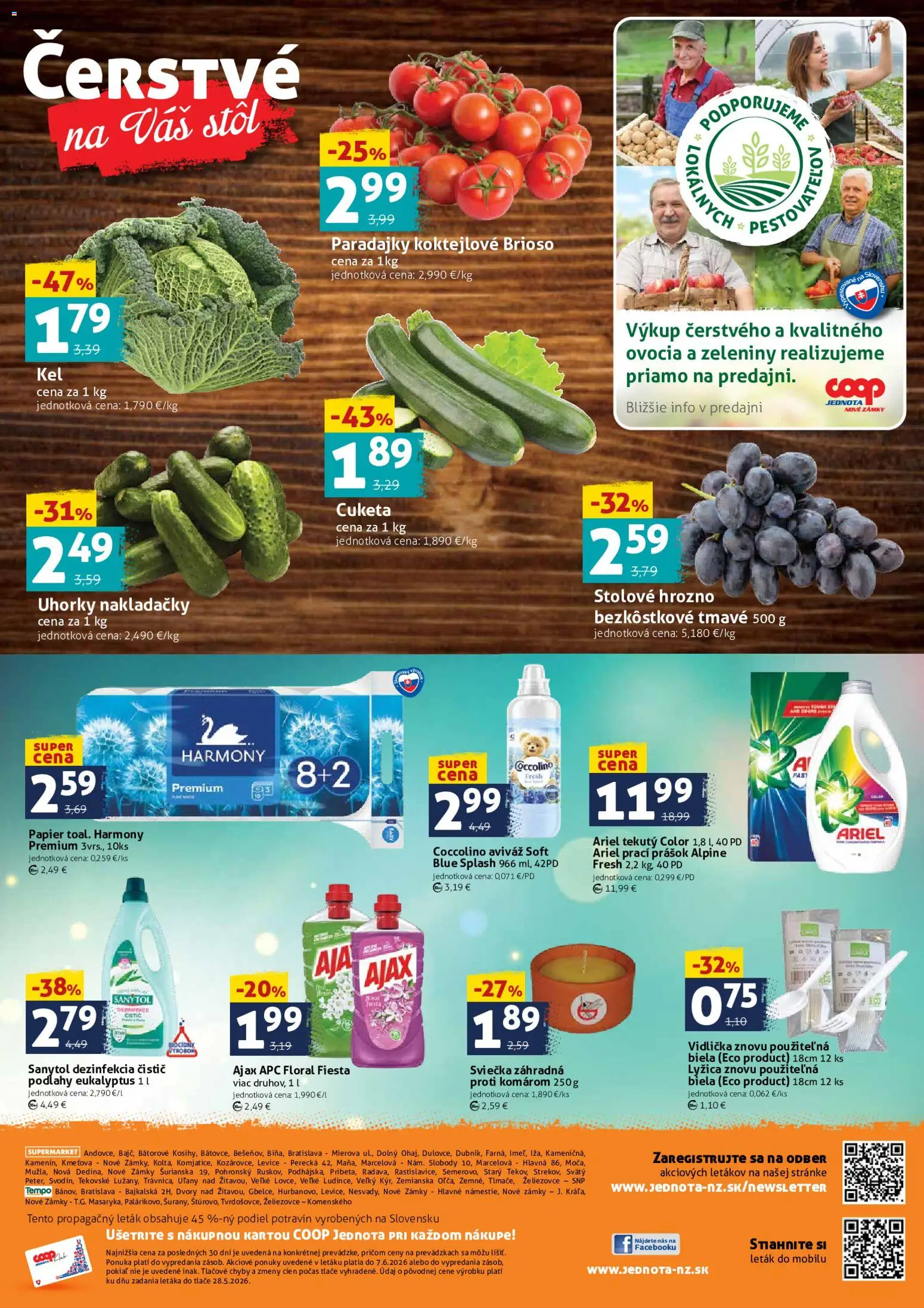 Nové COOP Jednota akcie – leták je platný od 05.06.2026 | Strana: 4 | Produkty: Stôl, Paradajky, Aviváž, Ariel
