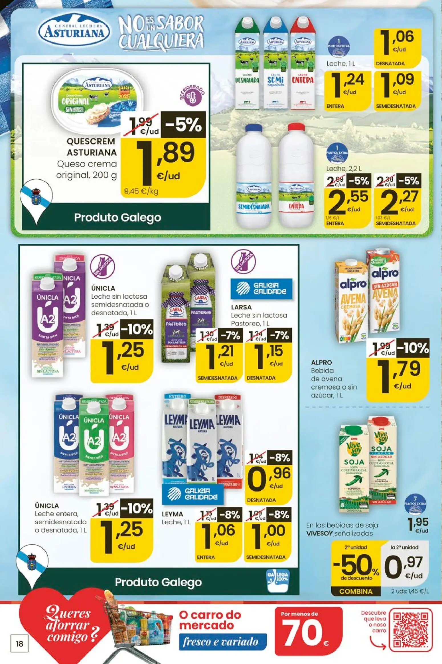 Eroski Ofertóns de verán │ válido desde el 28.05.2026 | Página: 18 | Productos: Leche desnatada, Leche sin lactosa, Queso, Crema