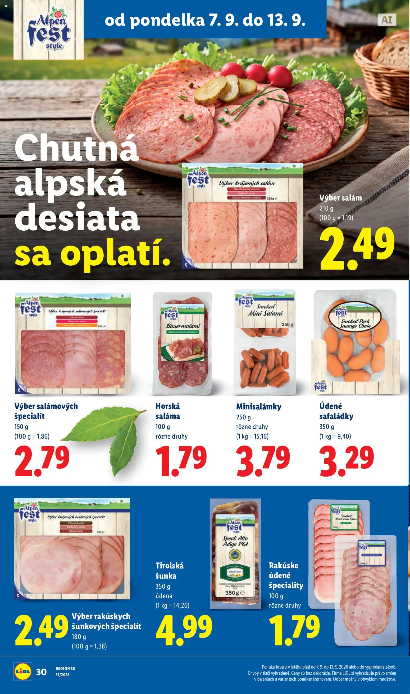 Nové Lidl akcie – leták je platný od 07.09.2026 | Strana: 34 | Produkty: Saláma, Šunka, Lucka, Špeciality