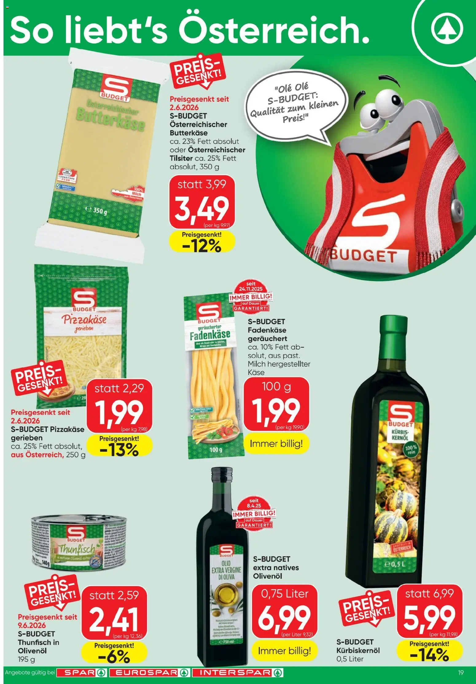 Spar - Flugblatt gültig ab 01.07.2026 | Seite: 19 | Produkte: Milch, Butter, Käse