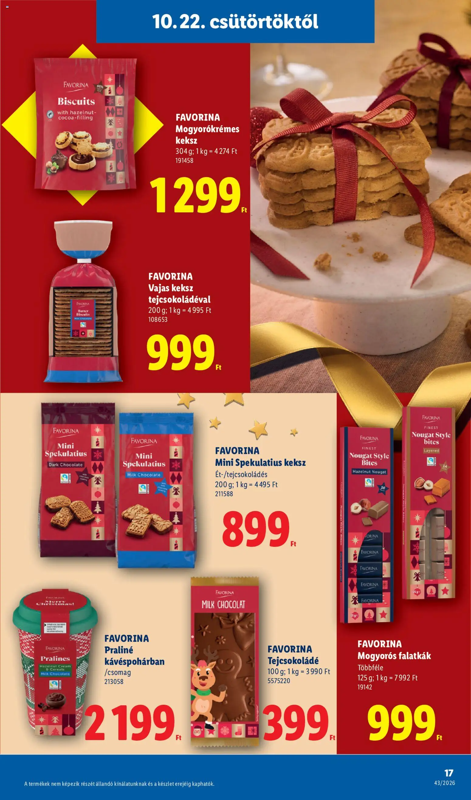 Lidl akciós ujság - amely érvényes a következő dátumtól: 2026.10.22. | Oldal: 5 | Termékek: Praliné, Tejcsokoládé, Keksz