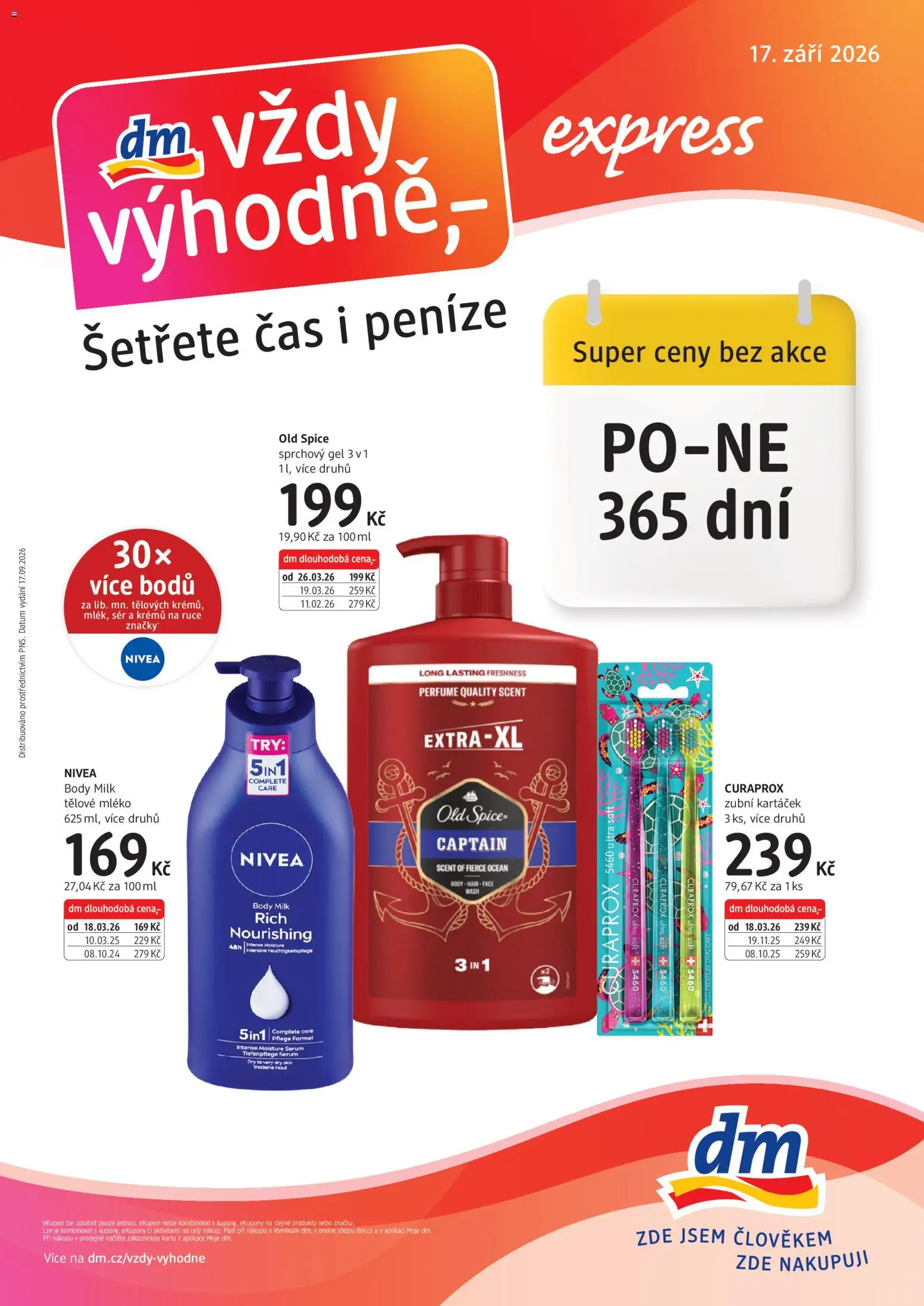 dm drogerie leták - Express od 17.09.2026 | Strana: 1 | Produkty: Sprchový gel, Zubní kartáček, Nivea, Body