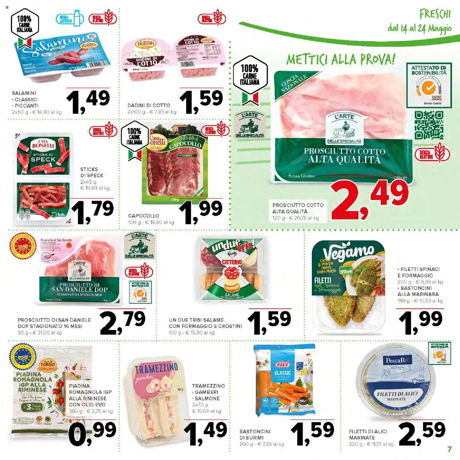 Volantino Todis del 14.05.2026 | Pagina: 7 | Prodotti: Formaggio, Spinaci, Forno, Alici
