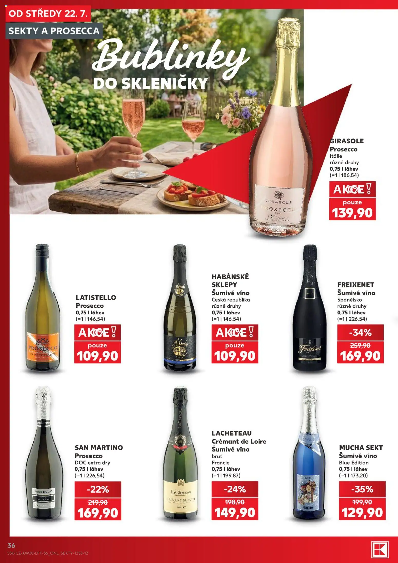 Kaufland leták od 22.07.2026 | Strana: 36 | Produkty: Habánské sklepy, Mucha sekt, Prosecco DOC, Láhev