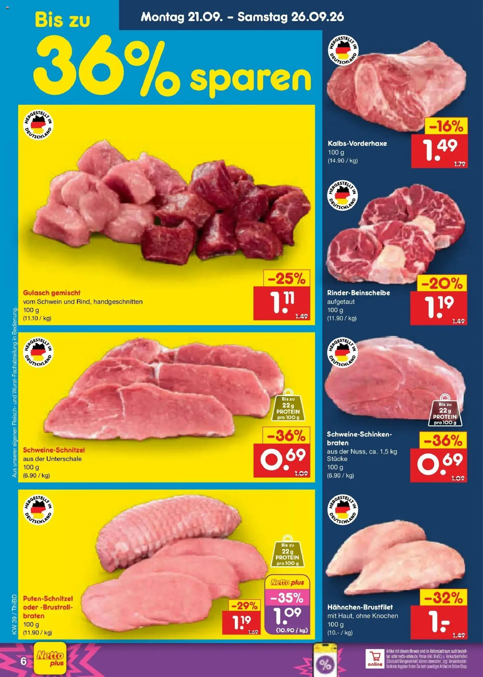 Netto Marken-Discount Prospekt Thiendorf – gültig ab 21.09.2026 | Seite: 10 | Produkte: Gulasch, Putenschnitzel, Fleisch