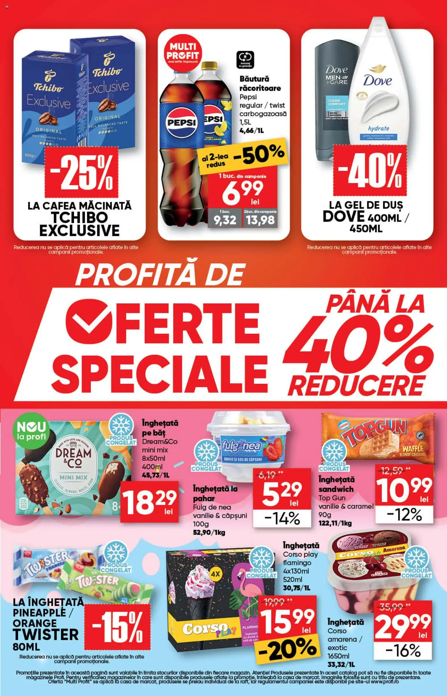 Noul catalog Profi – valabil de la 08.07.2026 | Pagină: 3 | Produse: Cafea, Gel de duș, Căpșuni, Înghețată