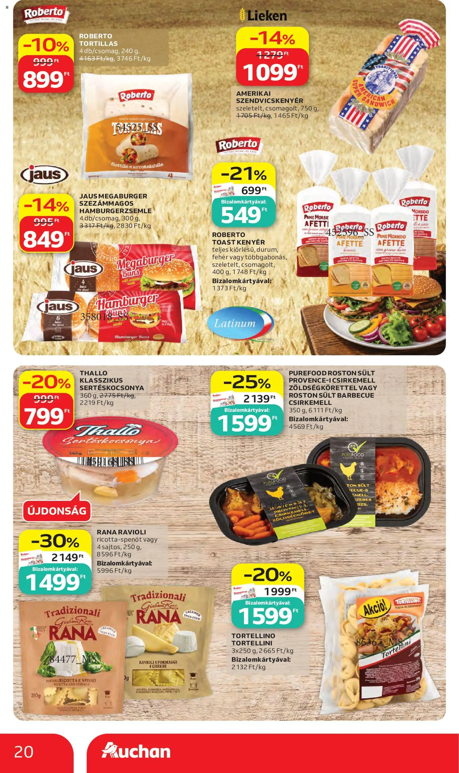 Auchan akciós ujság - amely érvényes a következő dátumtól: 2026.10.15. | Oldal: 20 | Termékek: Hamburger, Hamburgerzsemle, Csirkemell, Parmigiano Reggiano