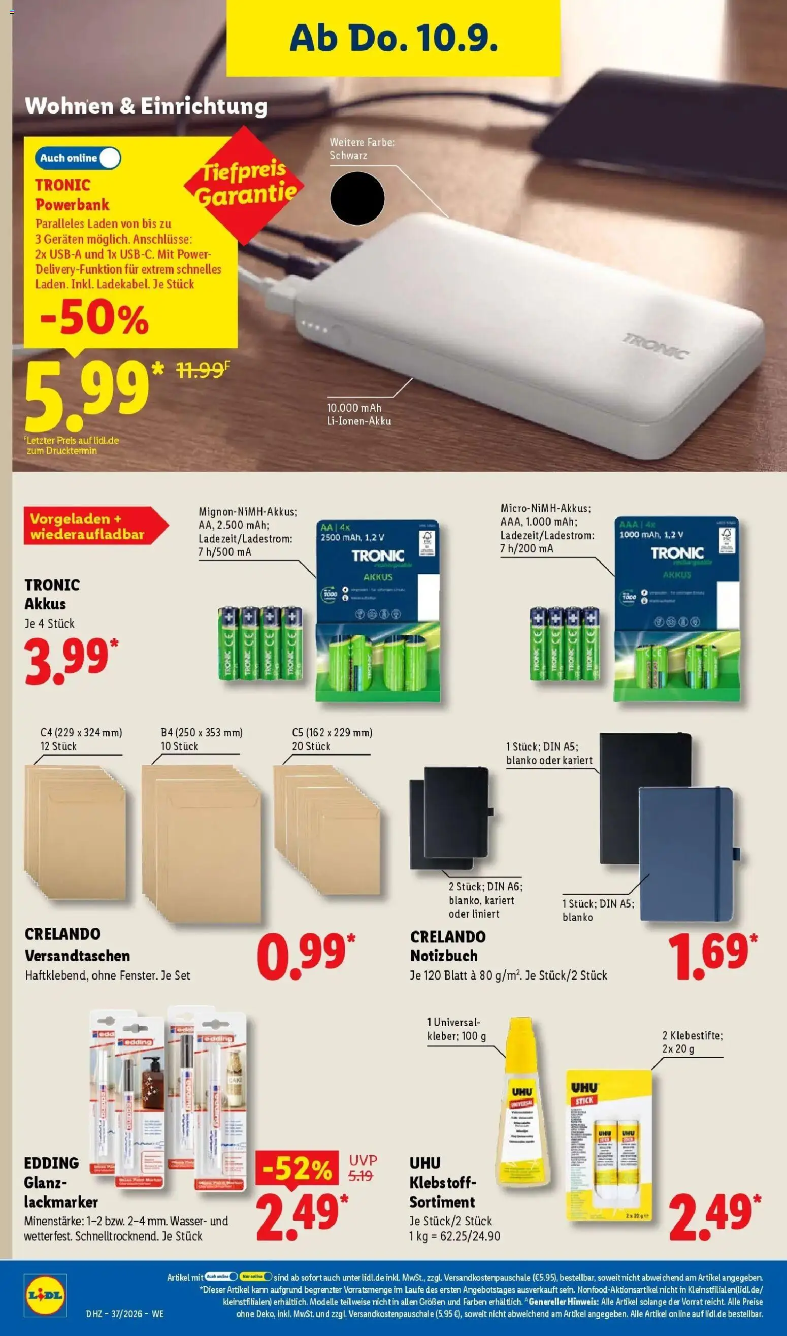 Lidl Prospekt Künzell (ab 07.09.2026) zum Blättern » Angebote | Seite: 50 | Produkte: Wasser, Notebook, Powerbank, Notizbuch