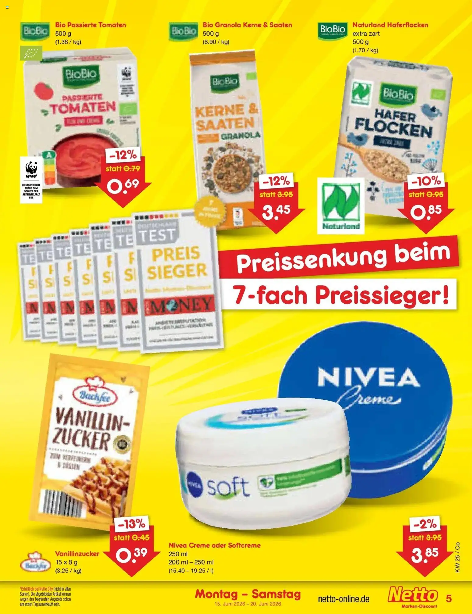 Netto Marken-Discount Prospekt Bitterfeld-Wolfen – gültig ab 15.06.2026 | Seite: 5 | Produkte: Tomaten, Creme, Zucker, Flocken